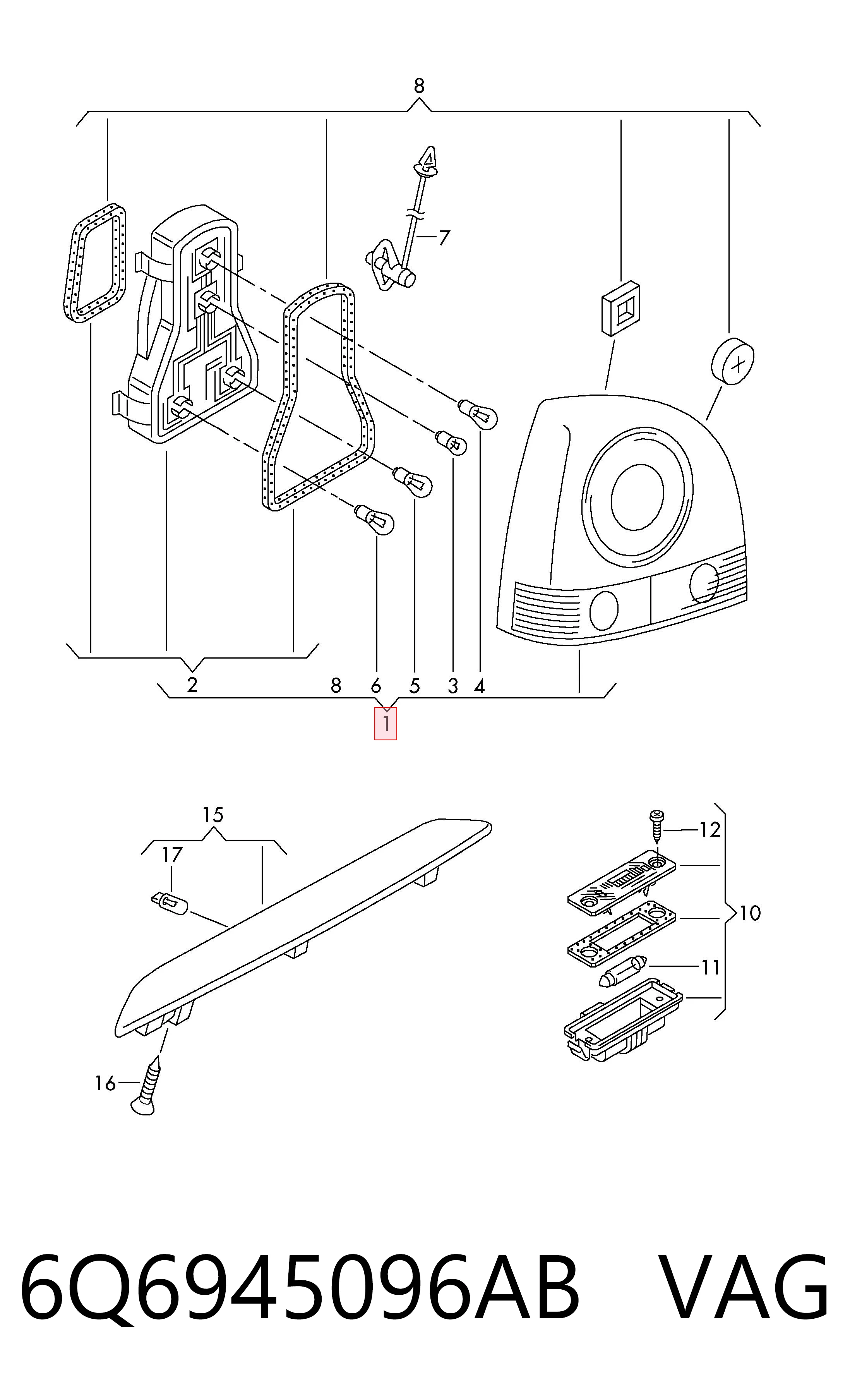 Lampa zespolona tylna prawa VAG 6Q6945096AB