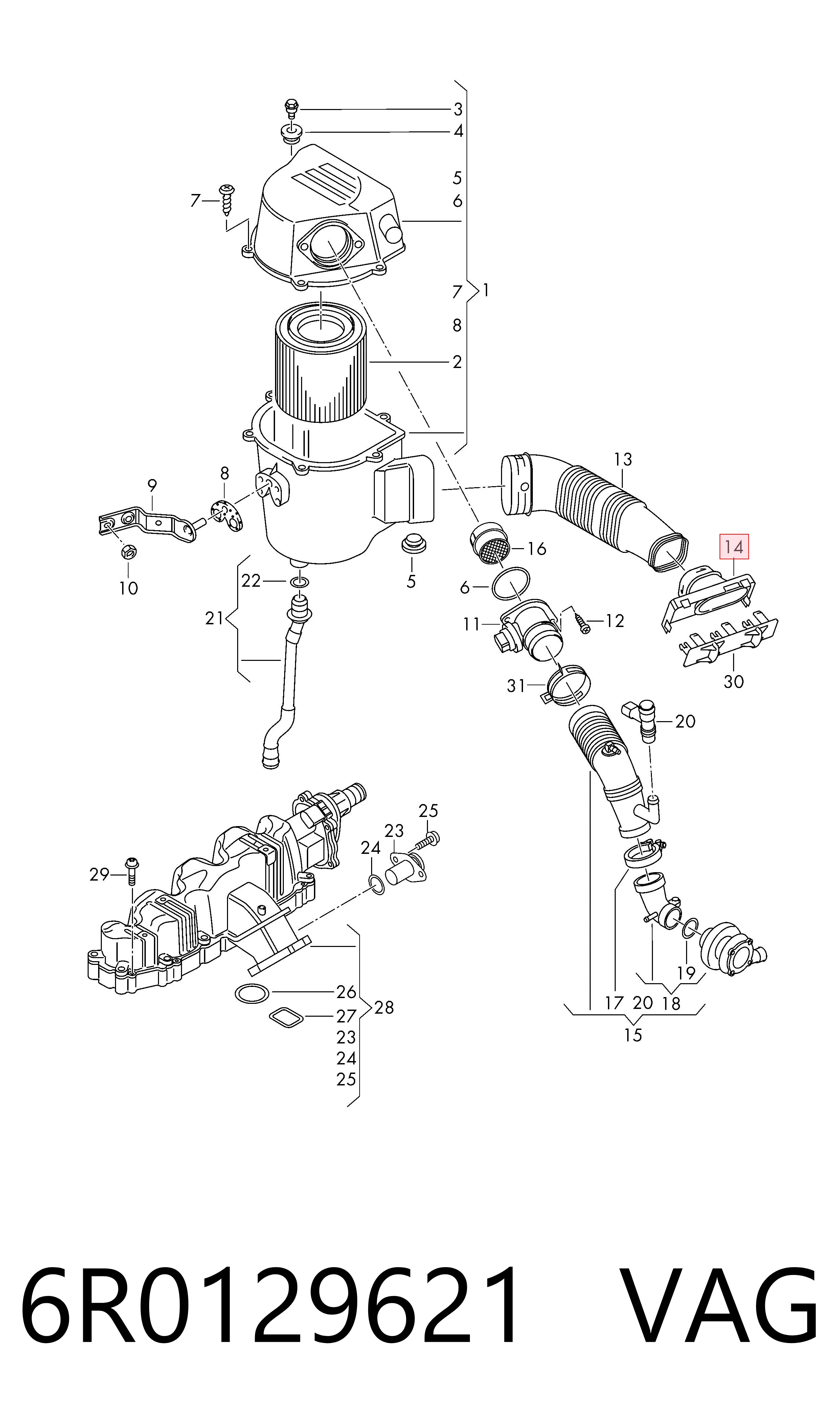6R0129621 VAG Wlot powietrza do filtra powietrza