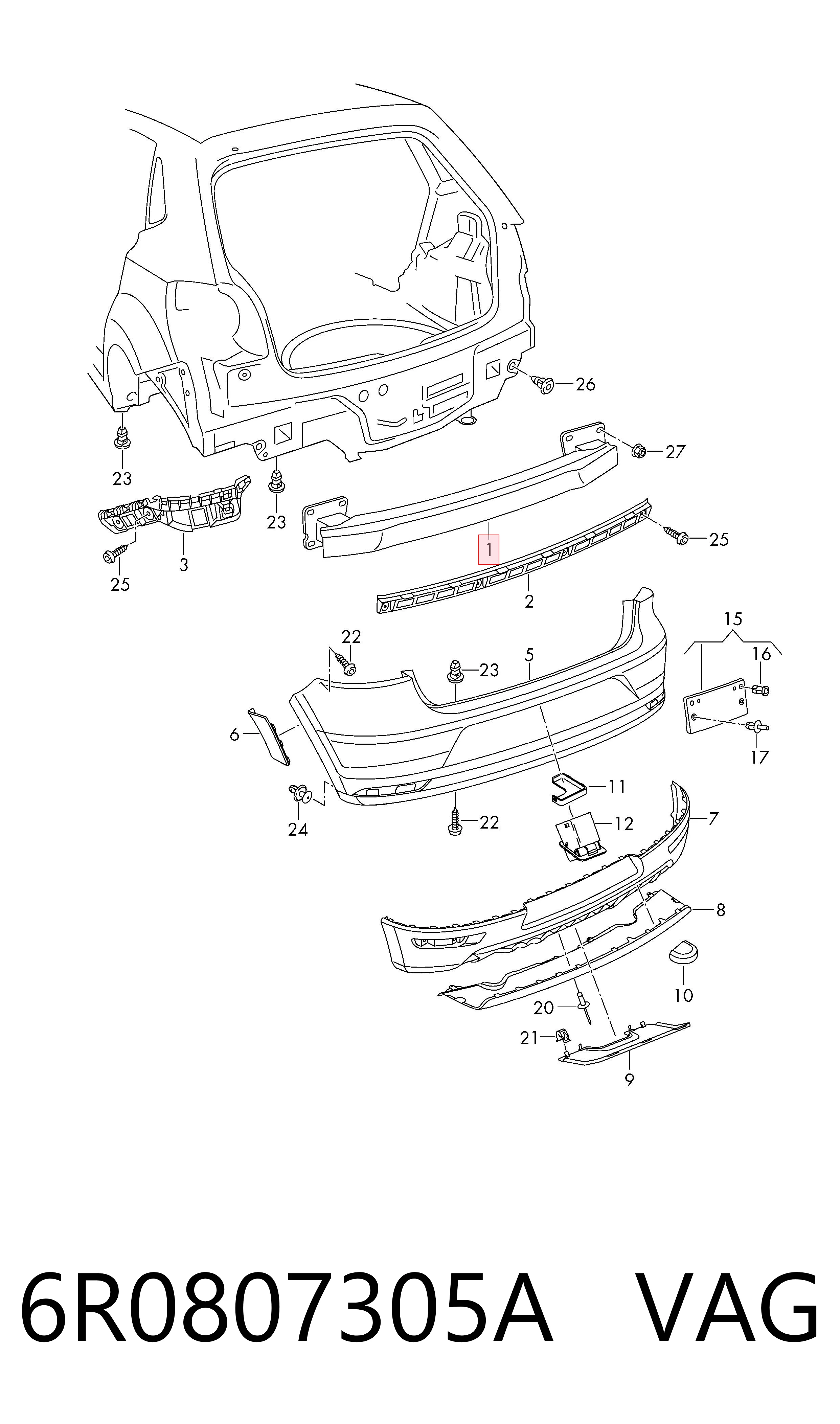 Do koszyka Wzmocnienie zderzaka tylnego Volkswagen Polo V 6R1, 6C1