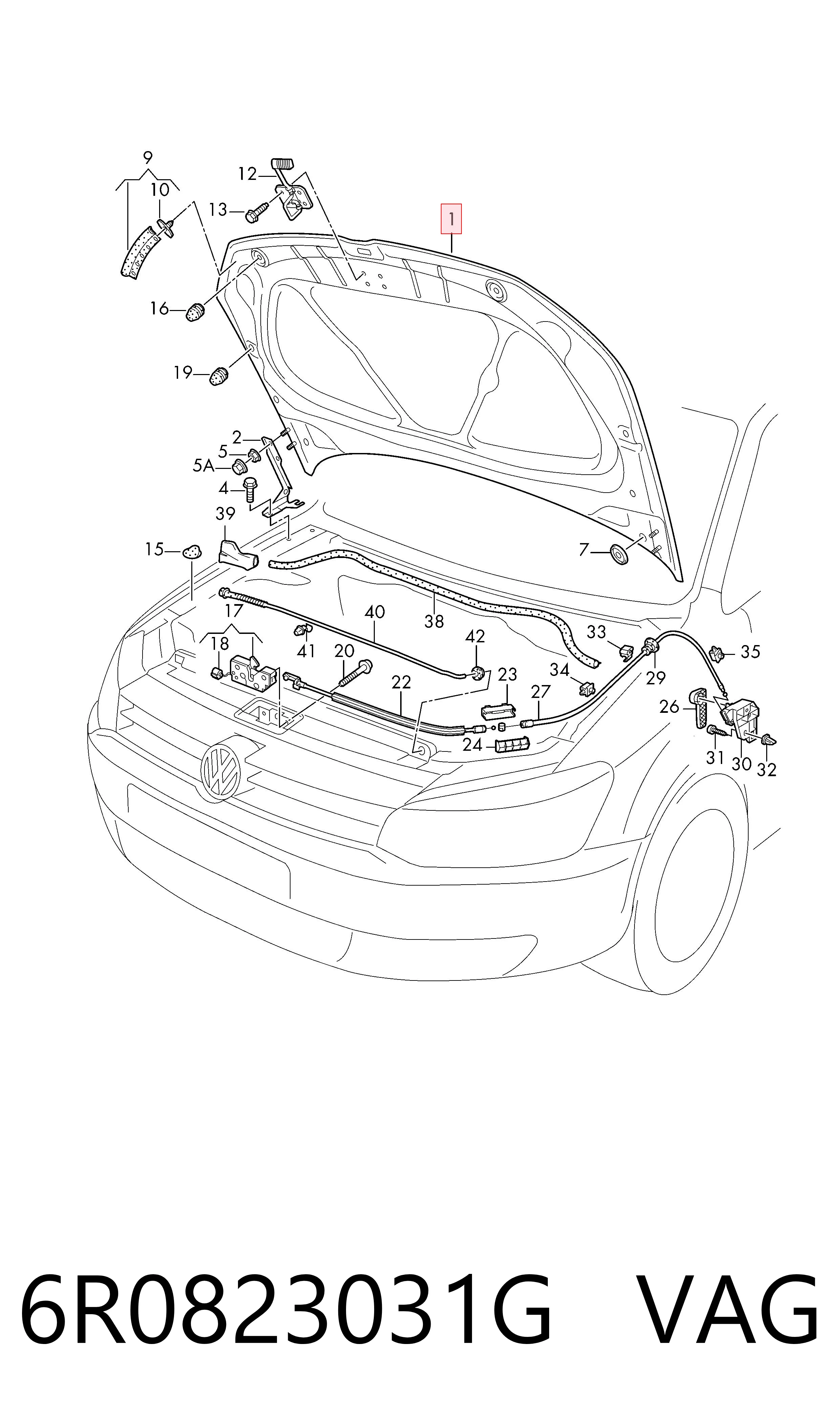 Do koszyka Maska silnika Volkswagen Polo V 6R1, 6C1