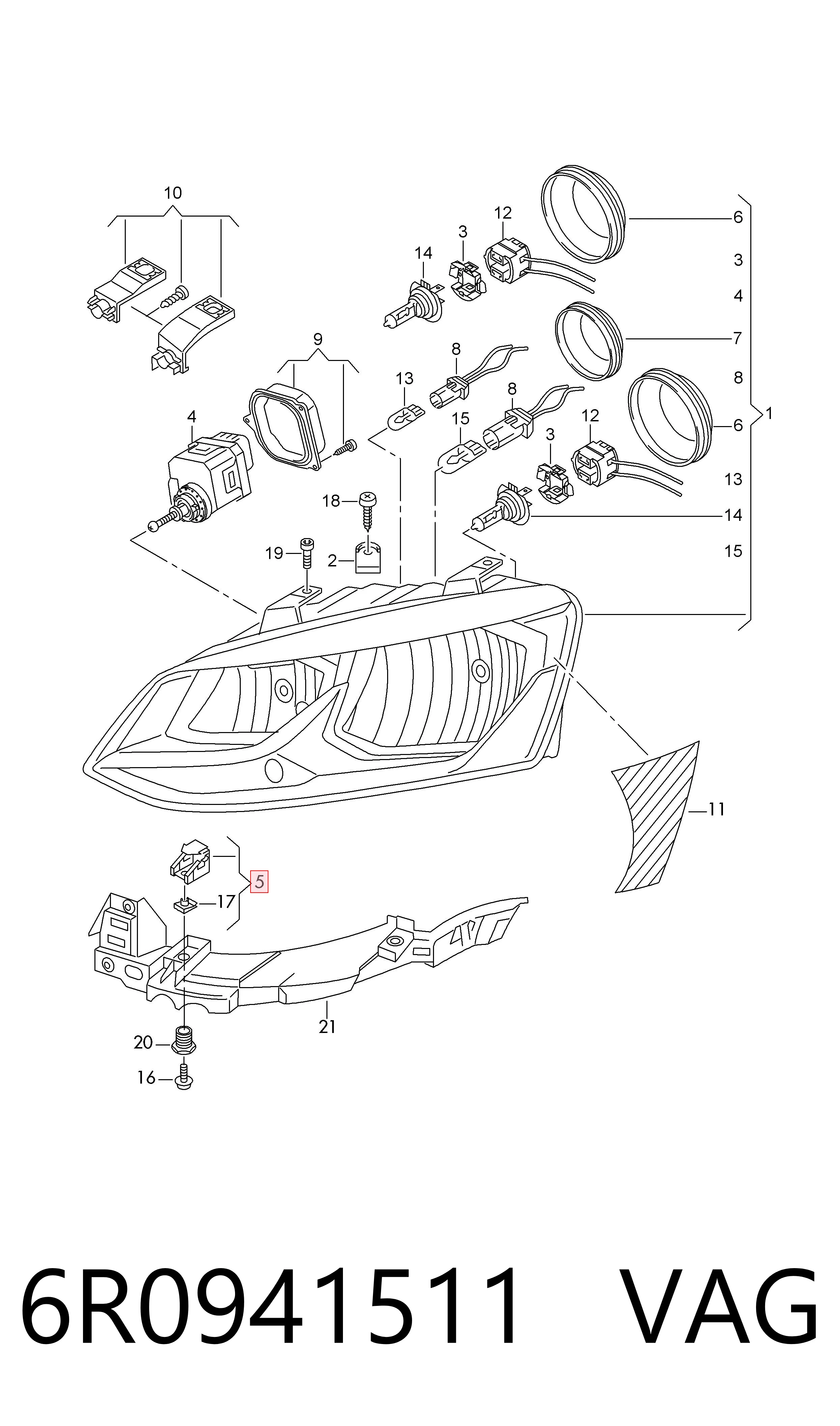 Wspornik (adapter) mocowania reflektora przedniego 6R0941511 VAG