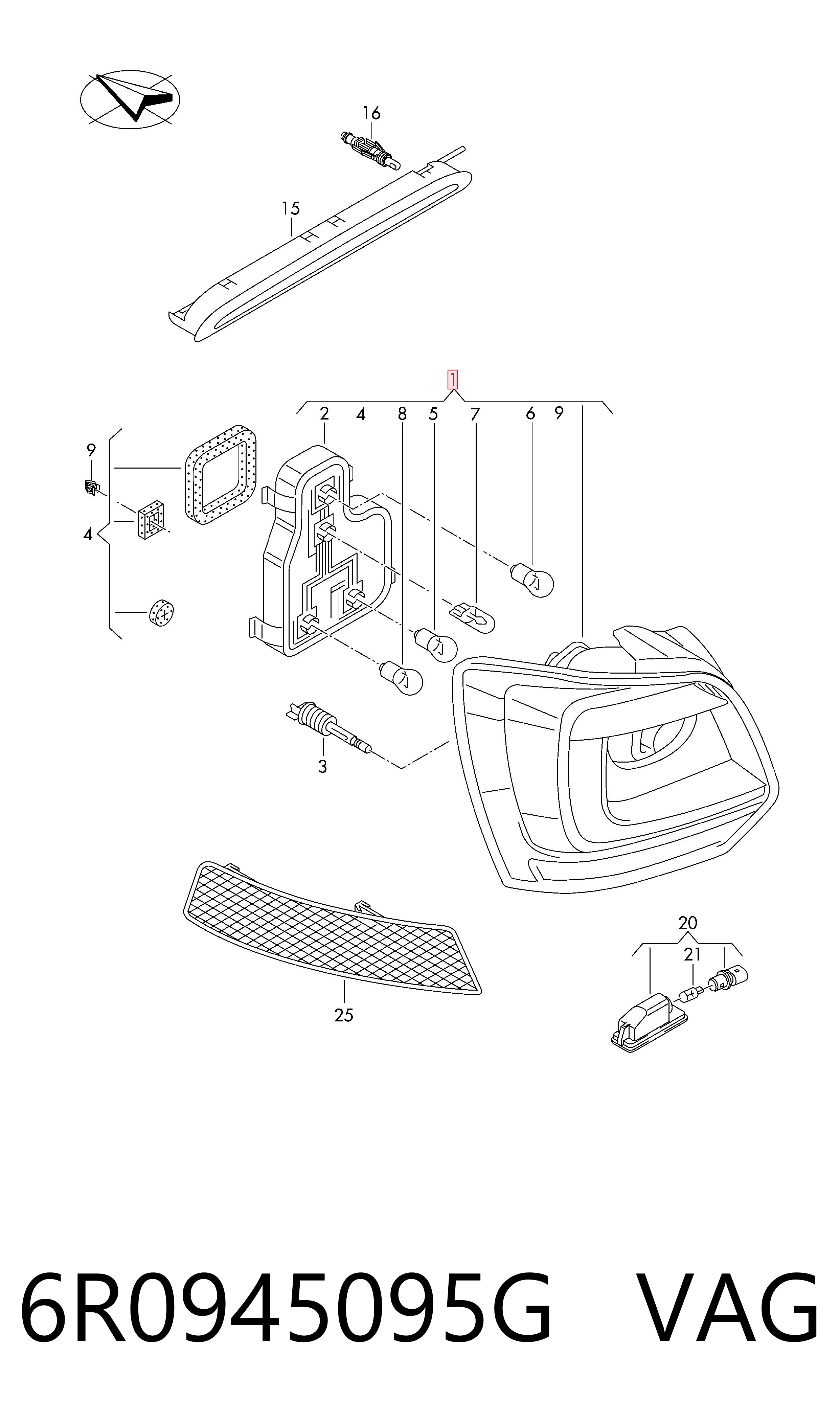 Lampa zespolona tylna lewa Volkswagen Polo V hatchback (6R1, 6C1) (2009 - 2022) cena, od 78,84 USD