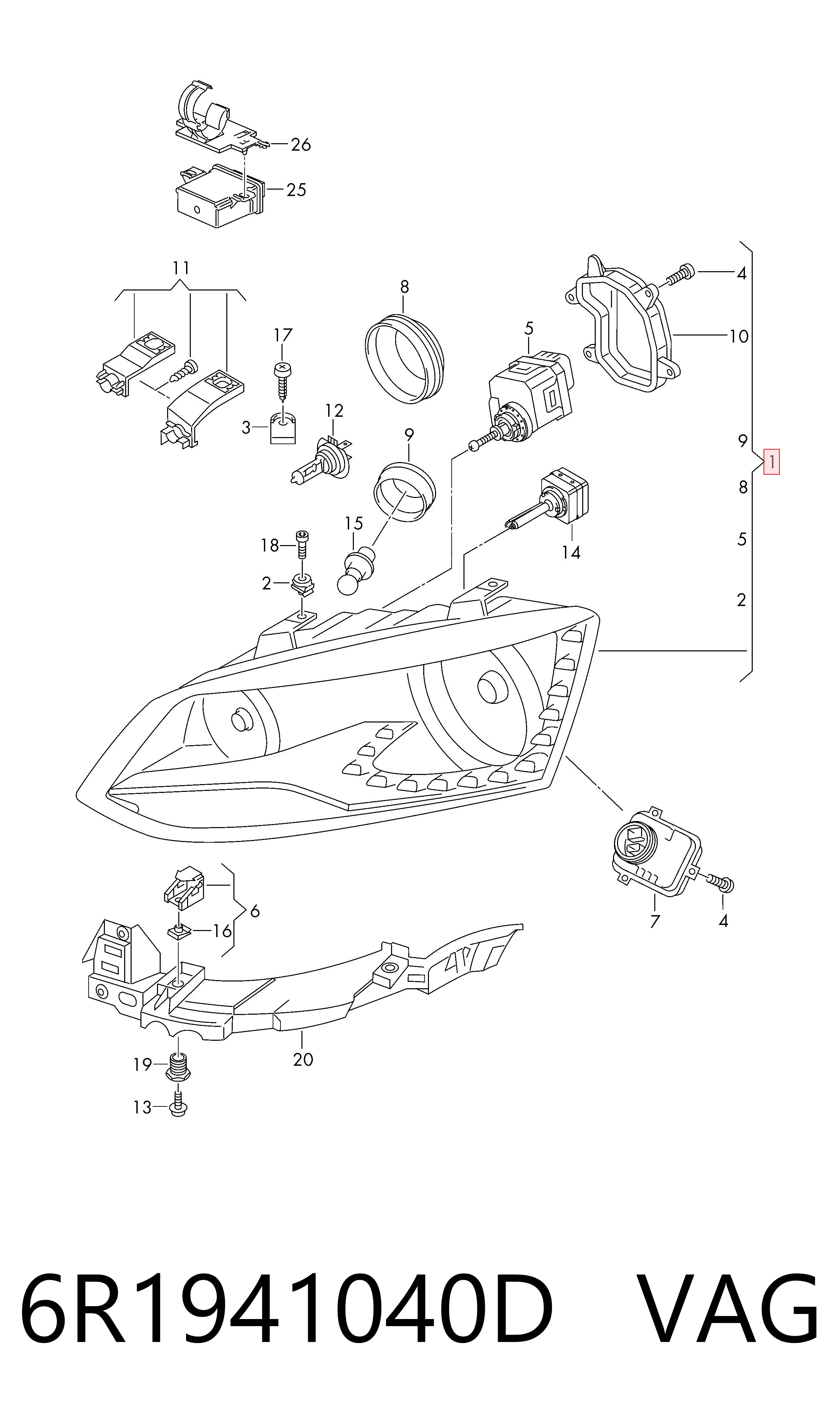 6R1941040D VAG Reflektor prawy