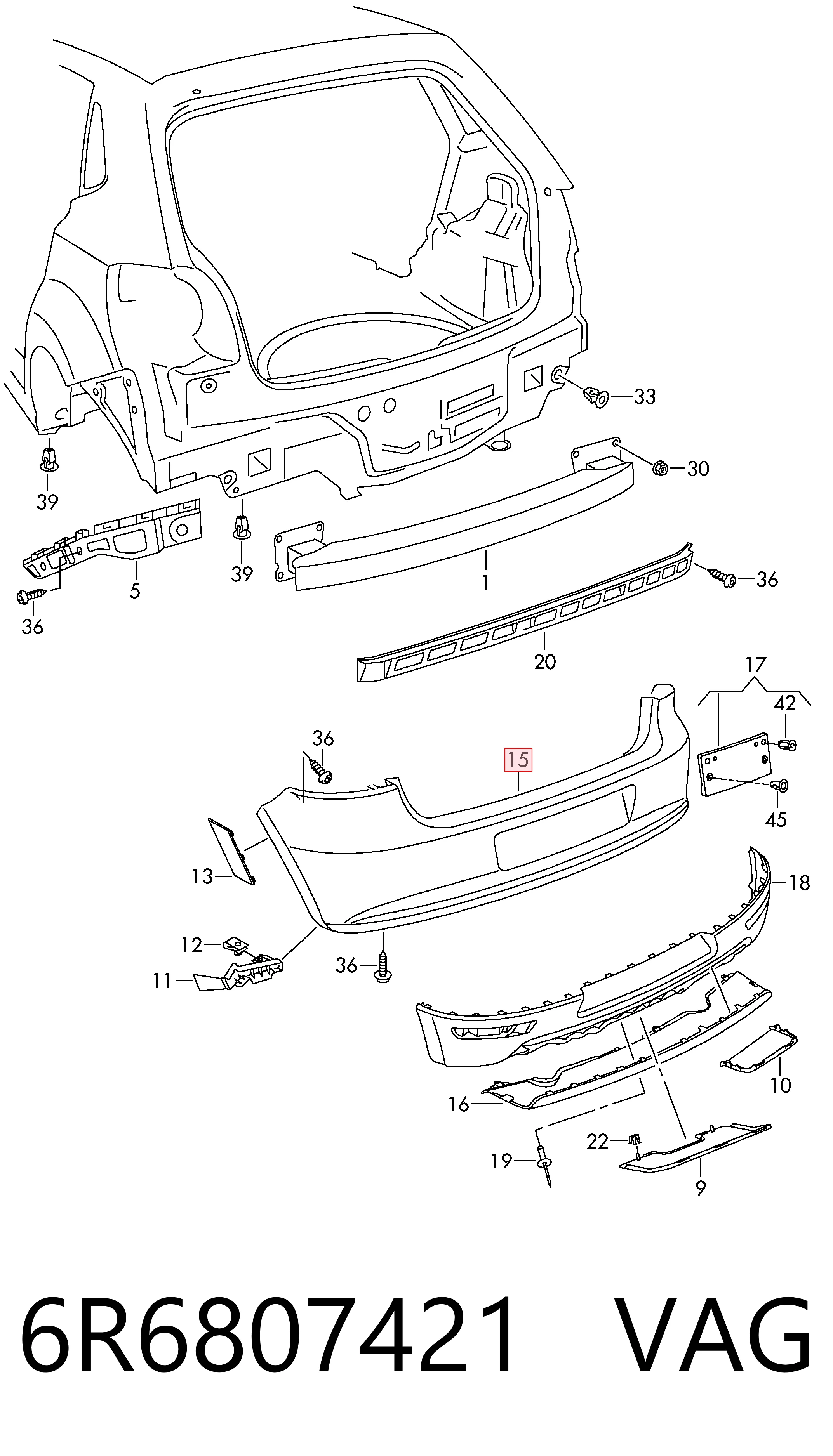 Zderzak tylny Volkswagen Polo V hatchback (6R1, 6C1) (2009 - 2022) cena, od 270,71 USD