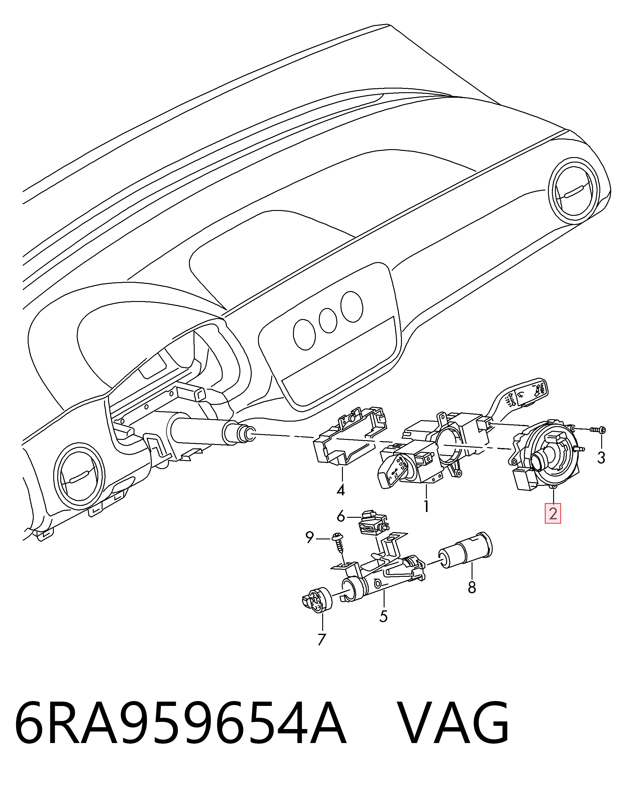 Pierścień kontaktowy AIRBAG, taśma kierownicy VAG 6RA959654A cena, od 98,75 USD