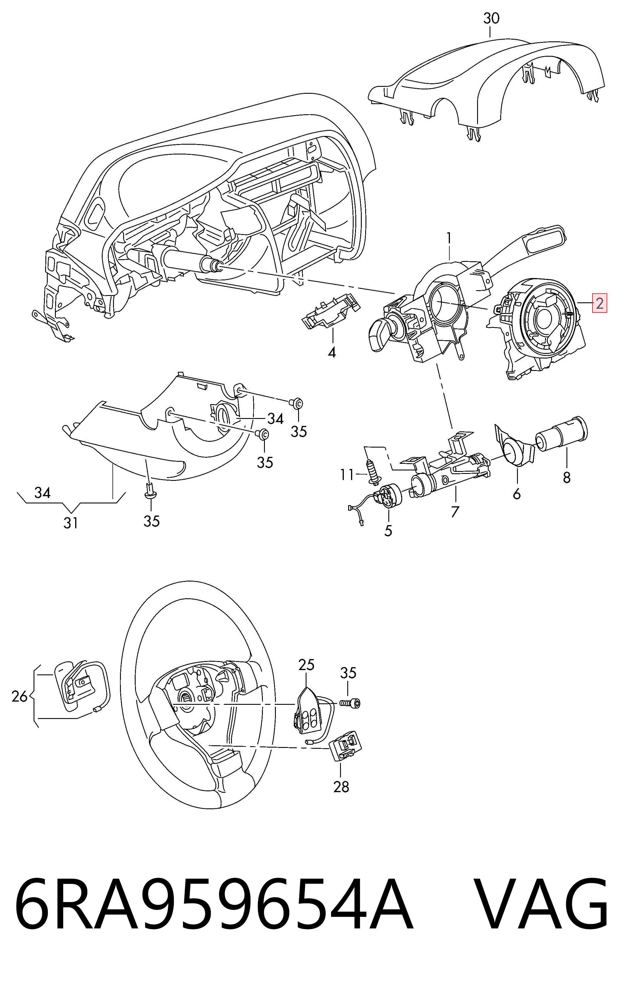 6RA959654A VAG Pierścień kontaktowy AIRBAG, taśma kierownicy