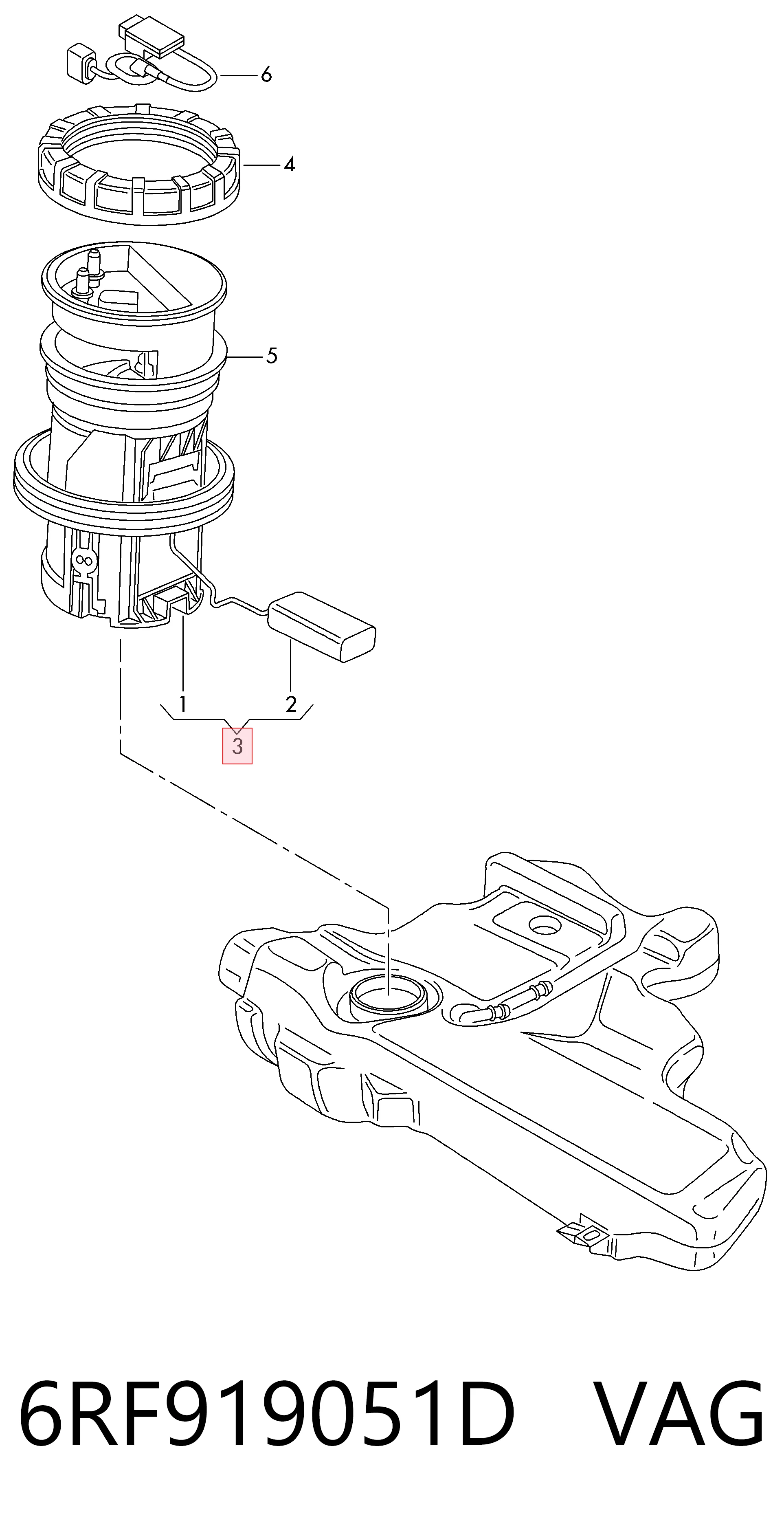 6RF919051D VAG Moduł pompy paliwowej z czujnikiem poziomu paliwa