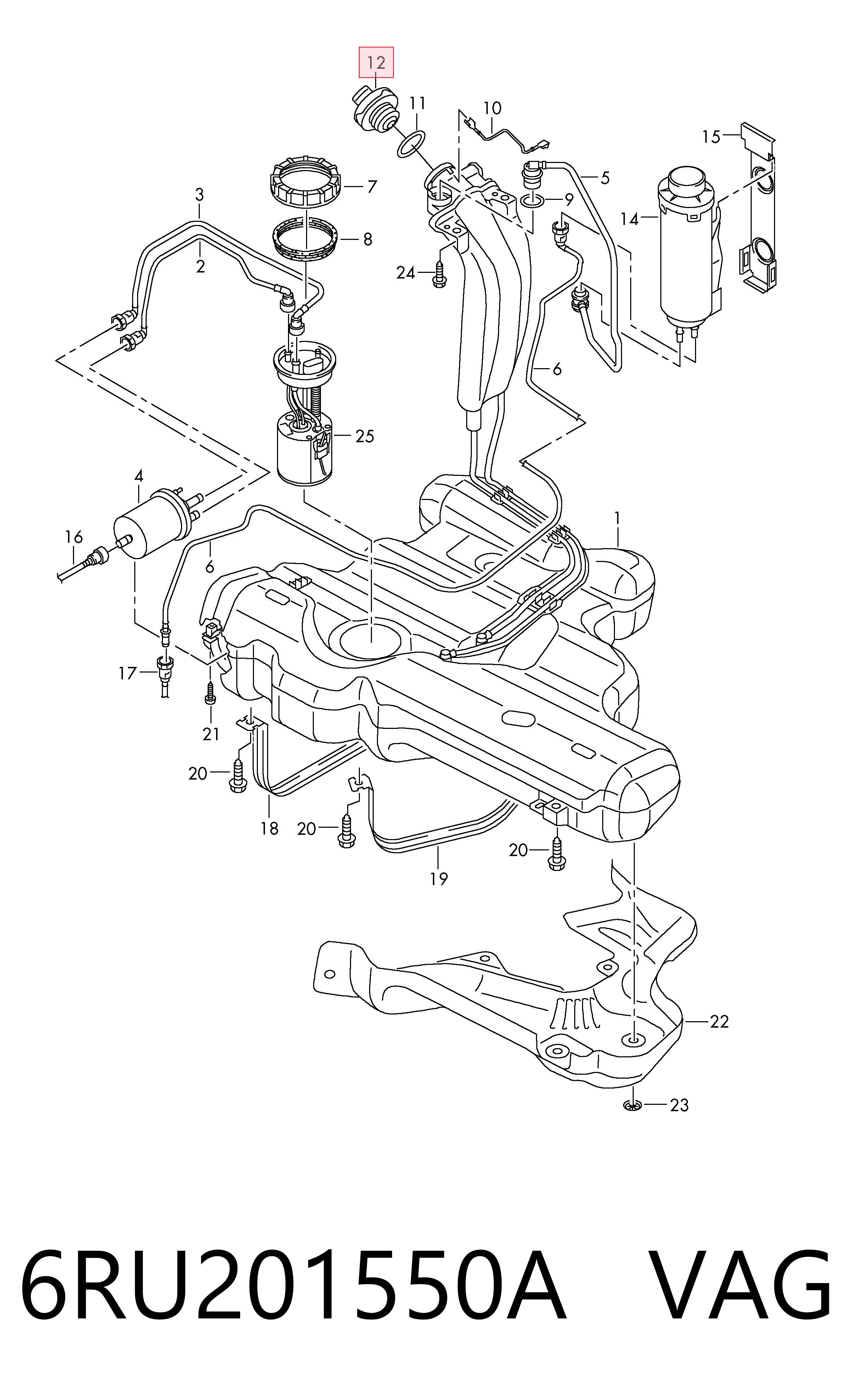 Korek wlewu paliwa do Volkswagen Polo V RUS 602, 604, 612, 614