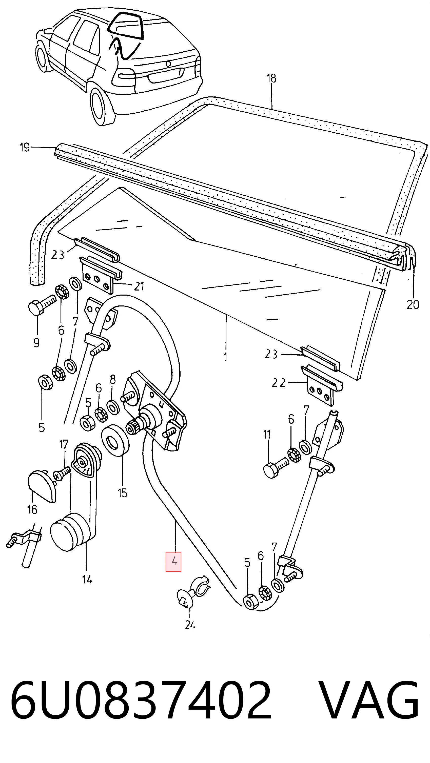 Mechanizm podnoszenia szyby drzwi przednich prawych Skoda Felicia II