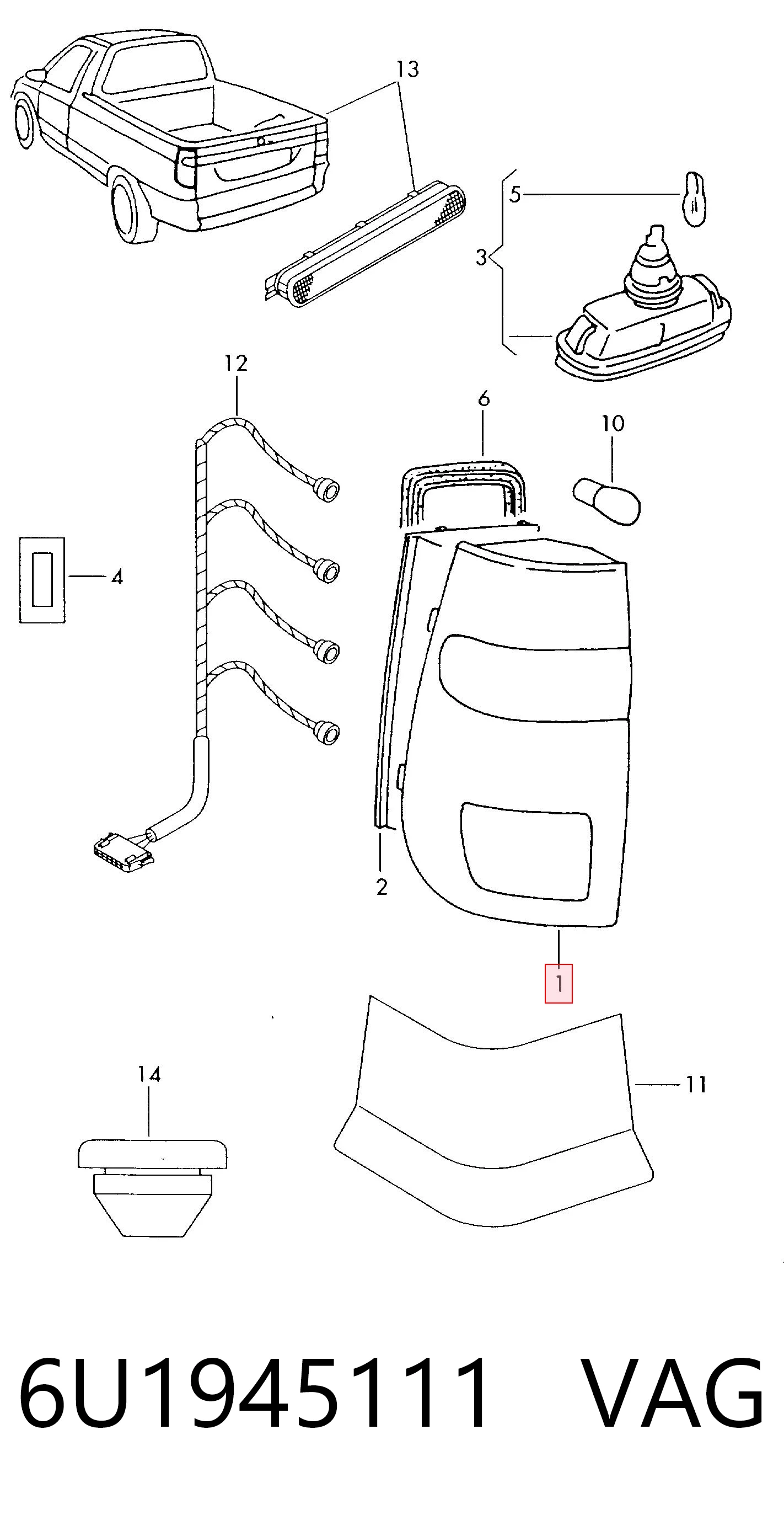 Lampa zespolona tylna lewa Volkswagen Caddy II