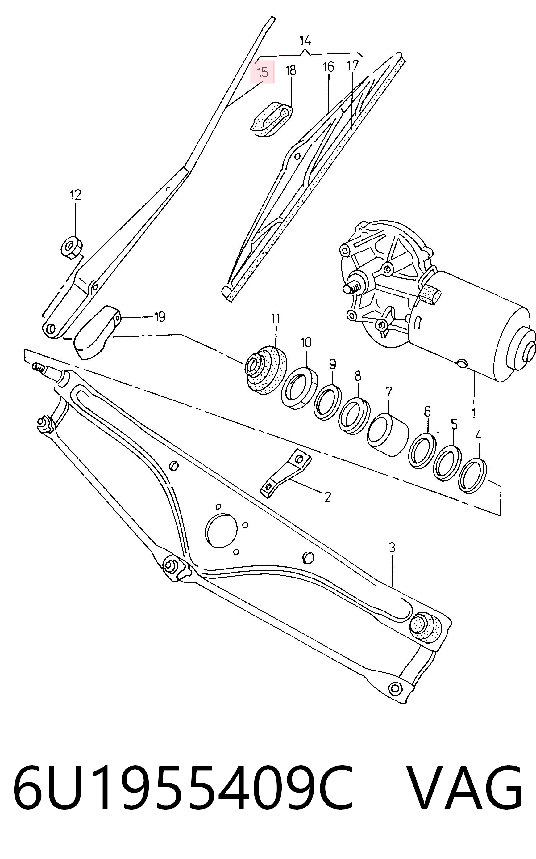 Ramię wycieraczki szyby przedniej do Volkswagen Caddy II 9U7