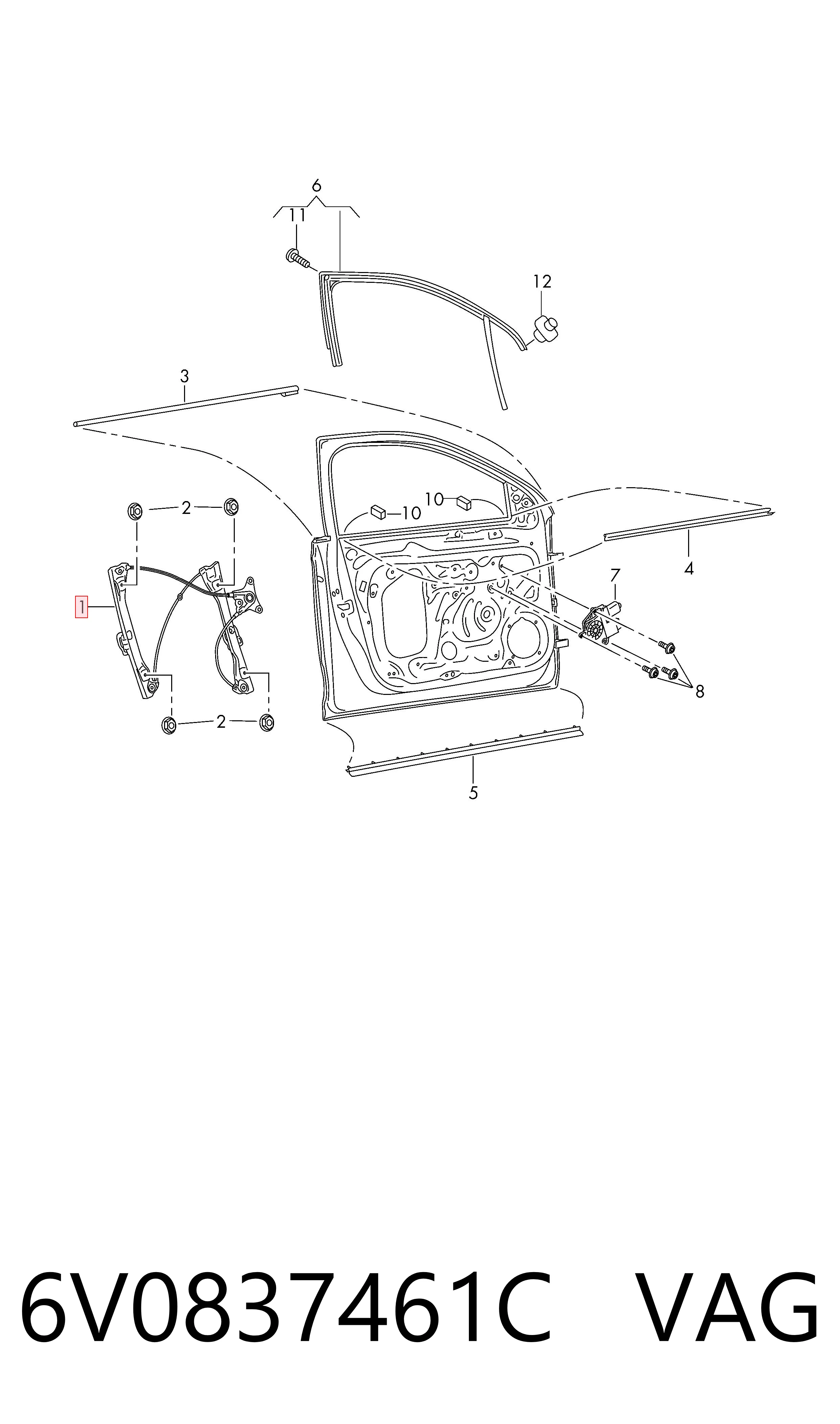 6V0837461C VAG Mechanizm podnoszenia szyby drzwi przednich lewych