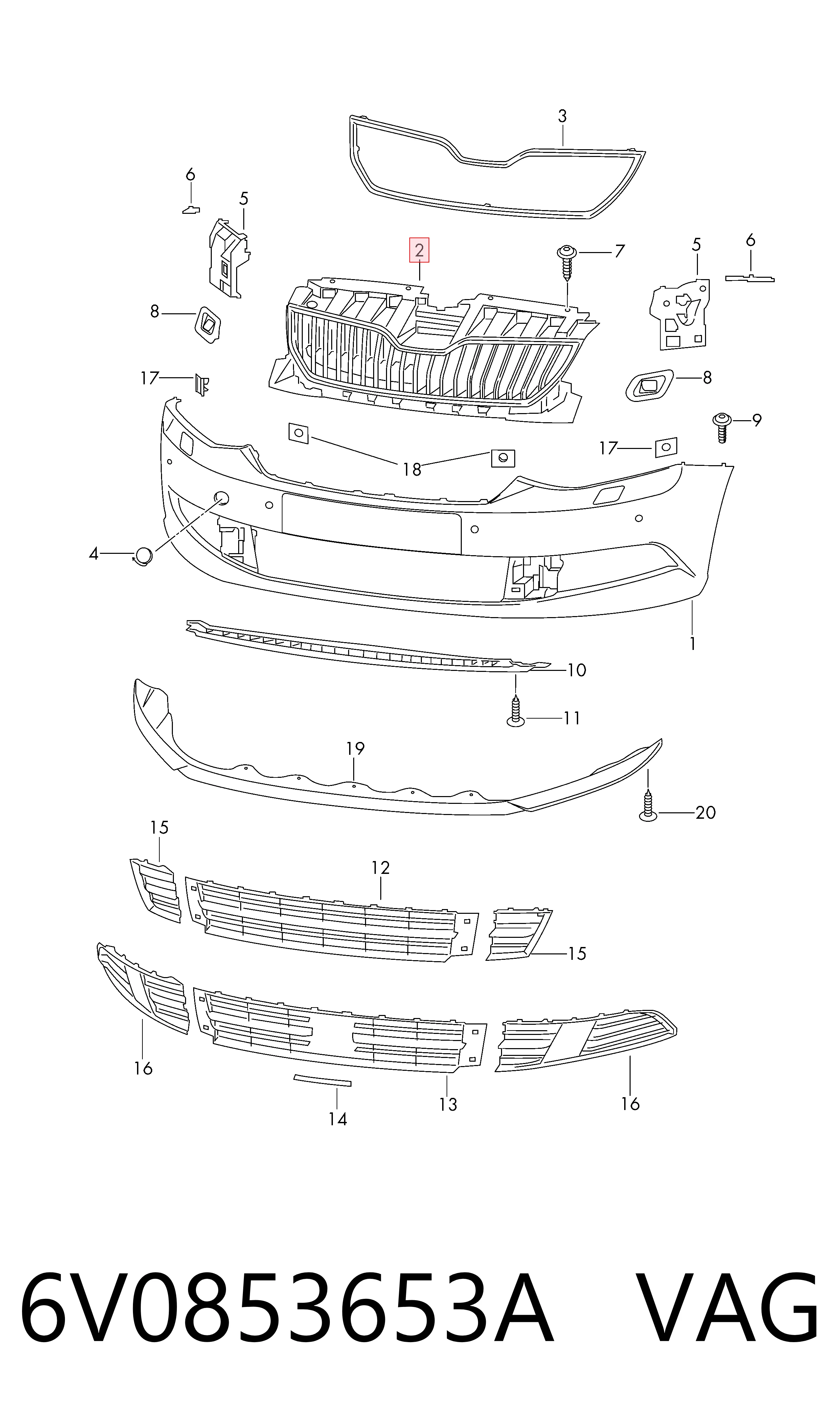 6V0853653A VAG Atrapa chłodnicy