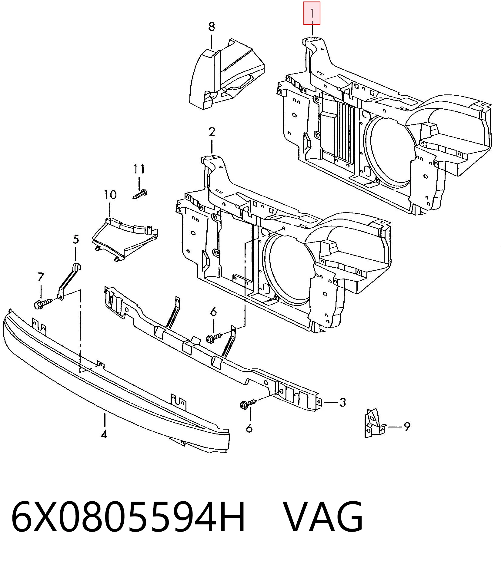 Osłona chłodnicy kompletna (panel mocowania reflektorów) Volkswagen Lupo hatchback (6X, 6E) (1998 - 2005) cena, od 136,05 USD