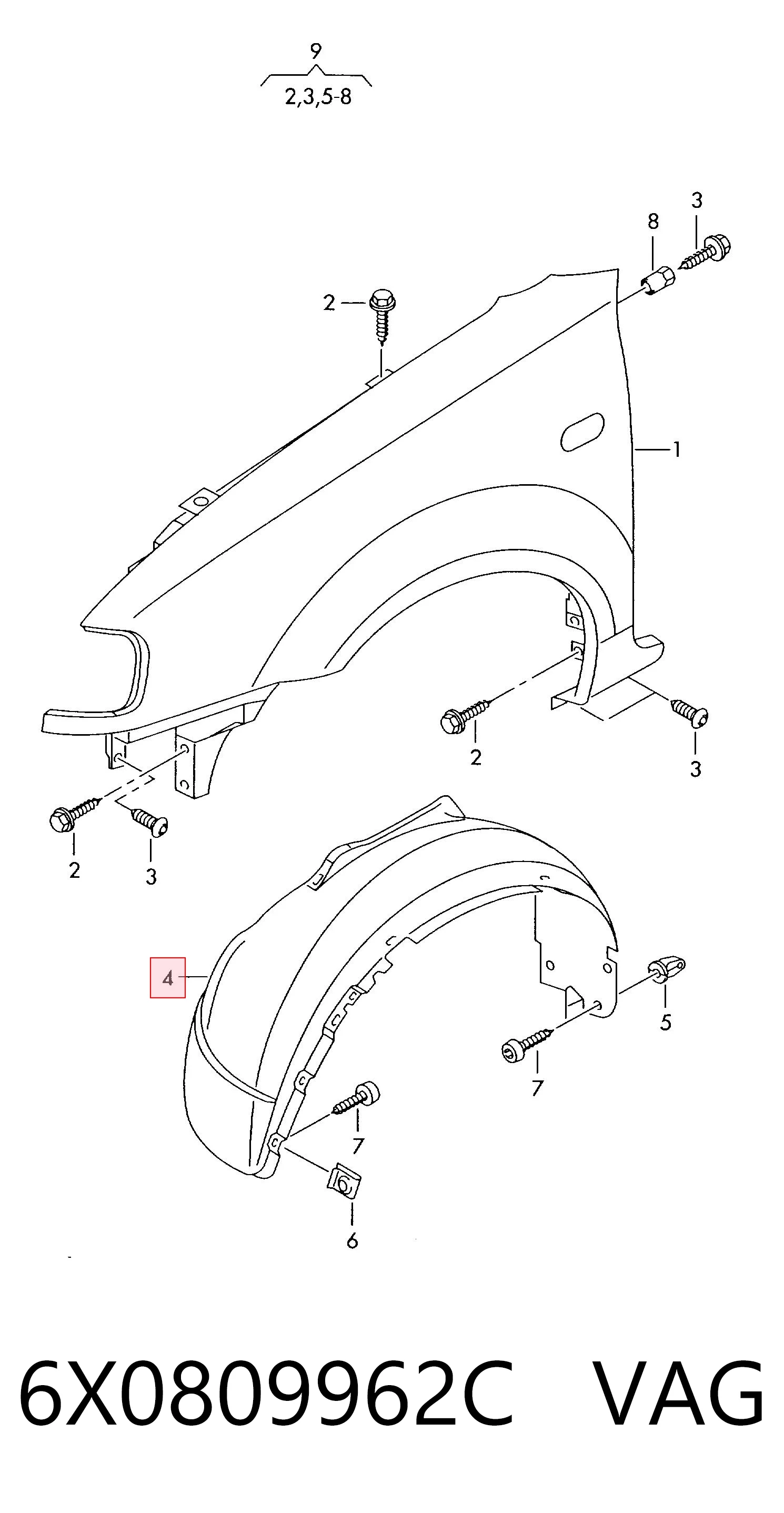 Nadkole błotnika przedniego prawe Volkswagen Lupo hatchback (6X, 6E) (1998 - 2005) cena, od 63,08 USD
