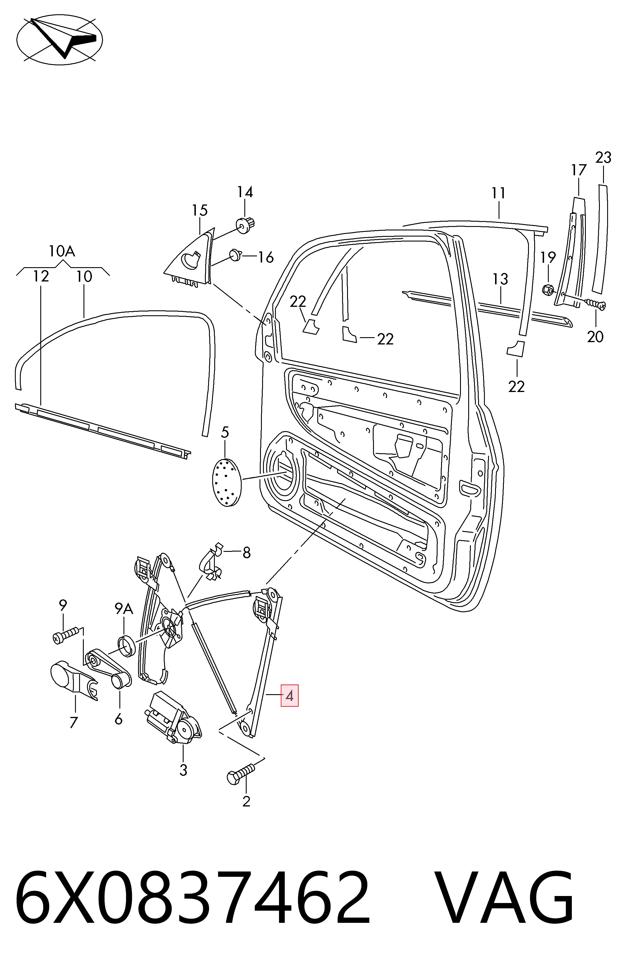 Mechanizm podnoszenia szyby drzwi przednich prawych do Volkswagen Lupo  6X, 6E