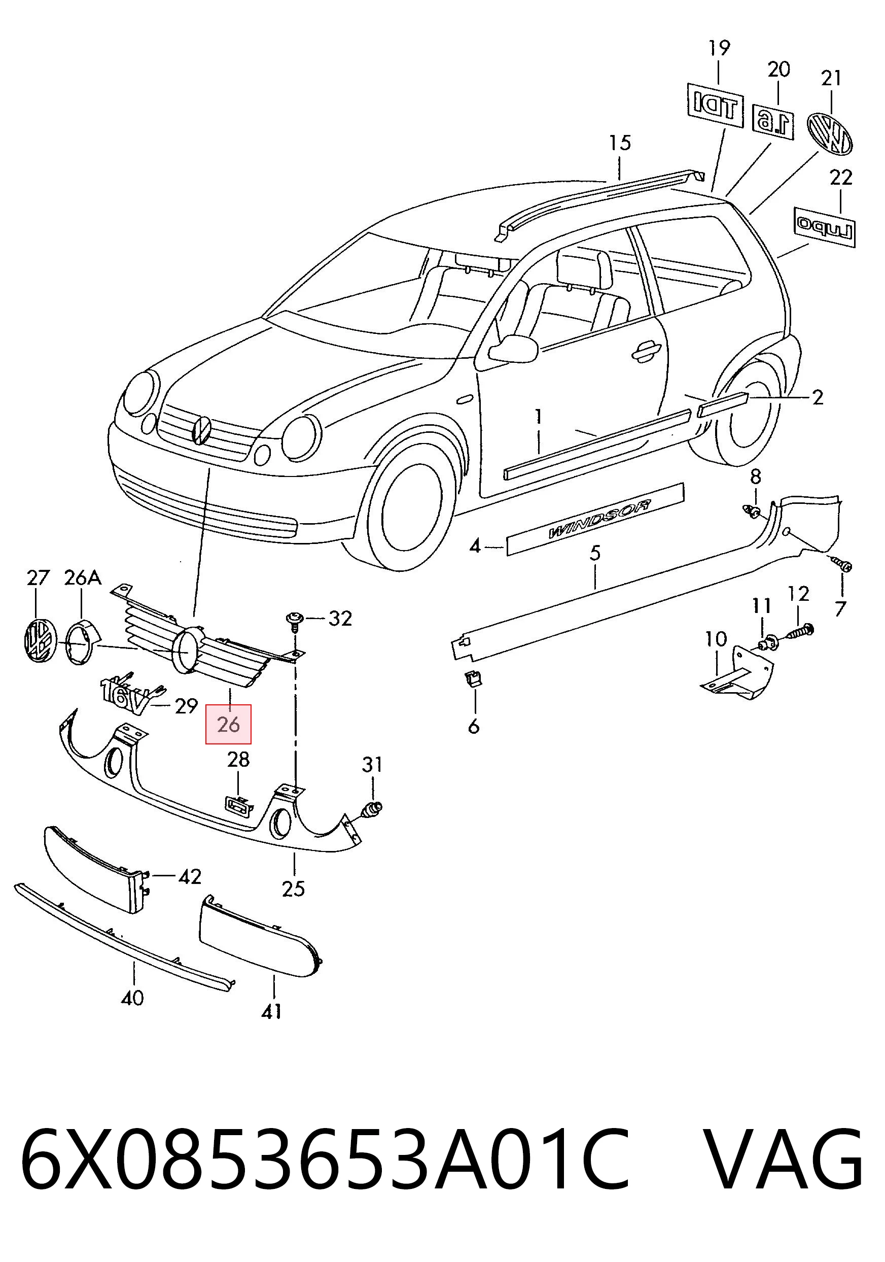 Kupić Atrapa chłodnicy Volkswagen Lupo 6X, 6E w dobrej cenie