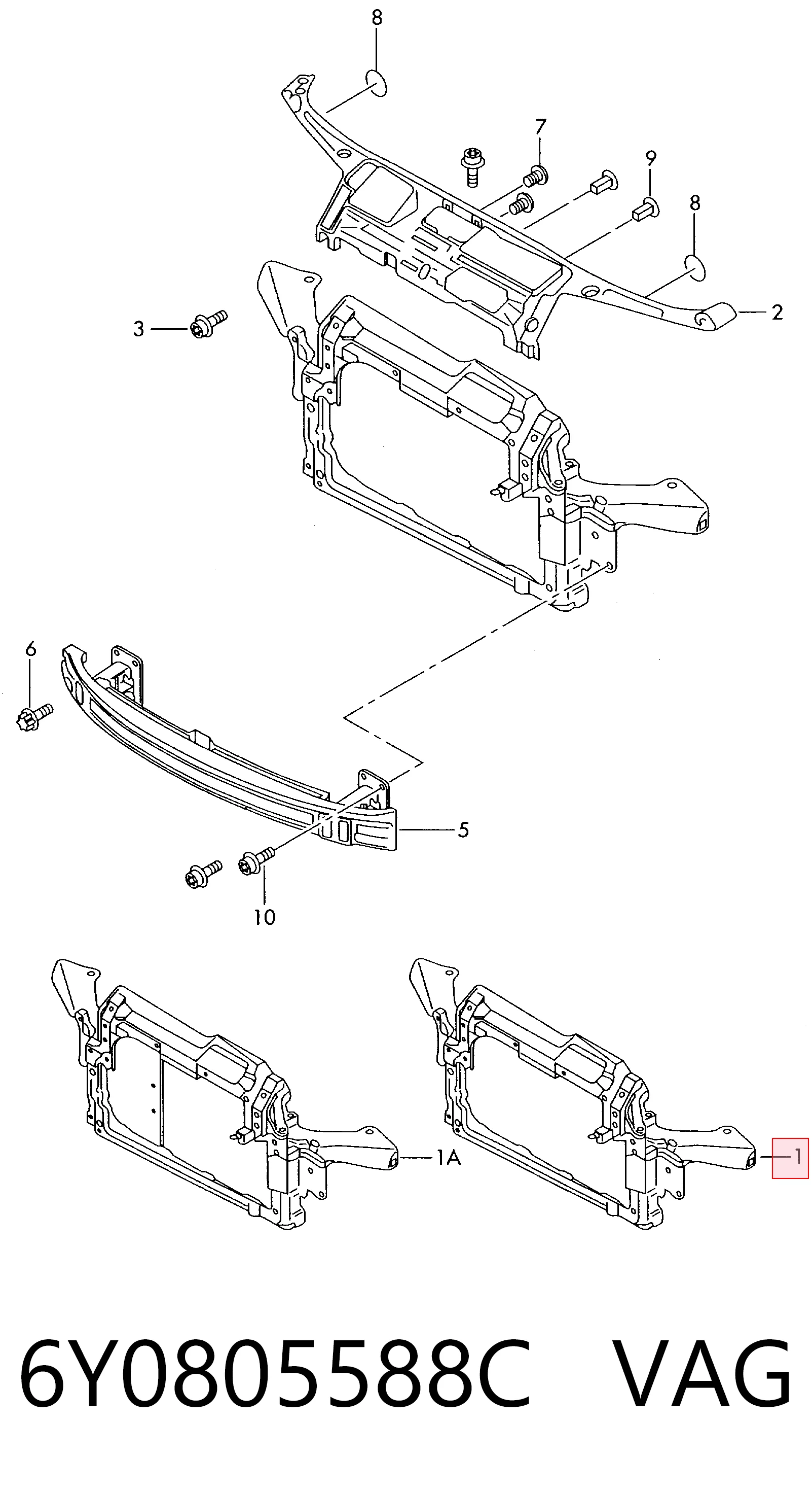 Osłona chłodnicy kompletna (panel mocowania reflektorów) Skoda Fabia I hatchback (6Y2) (1999 - 2008) cena, od 69,29 USD