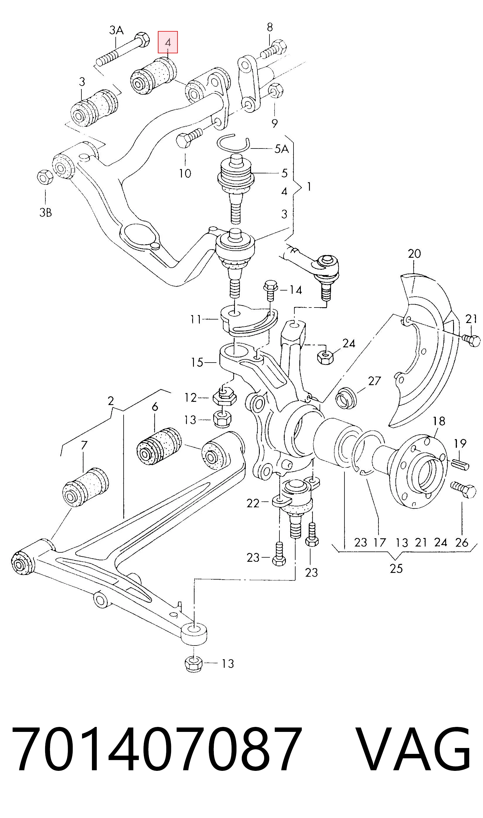 Silentblock przedniego wahacza górnego VAG 701407087 cena, od 5,88 USD