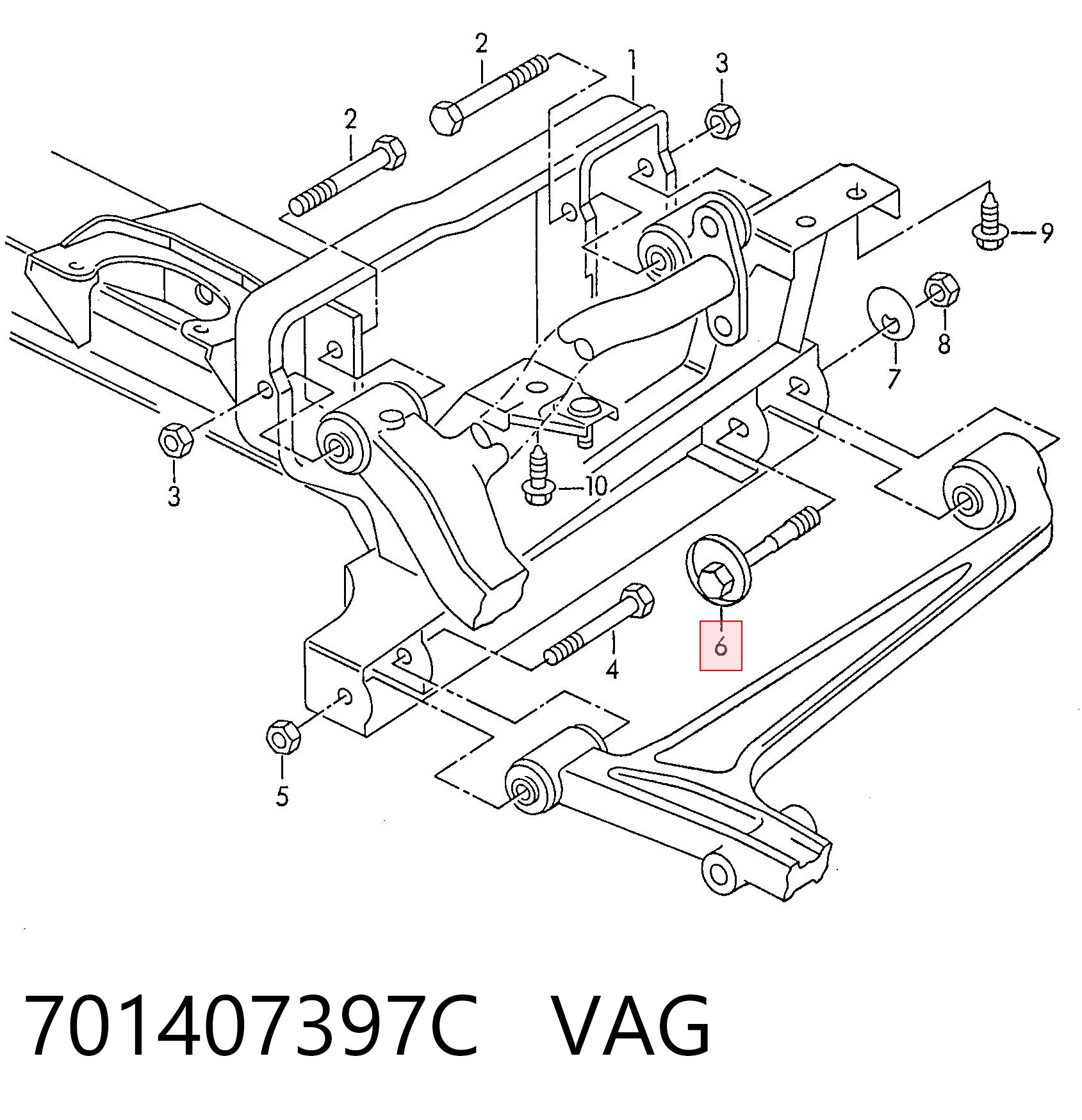 701407397C VAG Śruba mocowania wahacza przedniego, dolnego