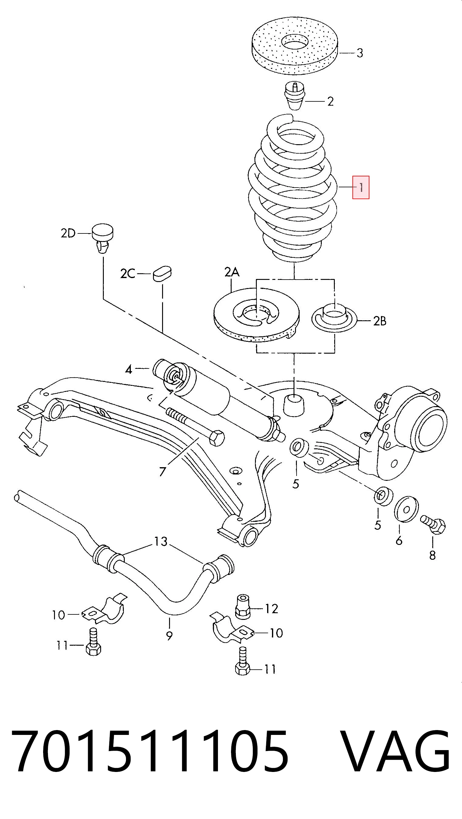 Sprężyna tylna VAG 701511105 cena, od 44,69 USD