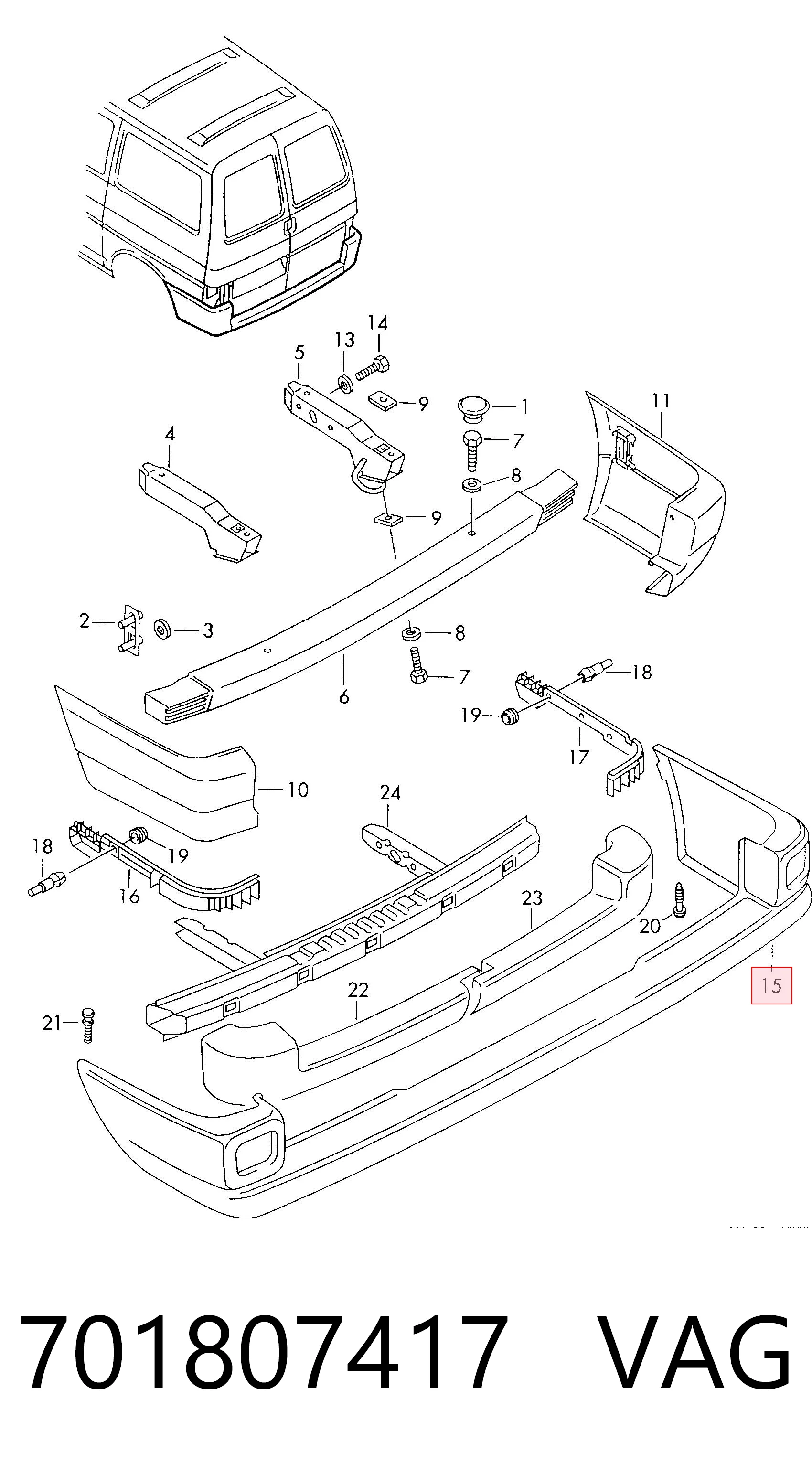 Zderzak tylny Volkswagen Transporter T4 autobus (70B, 70C, 7DB, 7DK, 70J, 70K, 7DC, 7DJ) (1990 - 2004) cena, od 121,85 USD