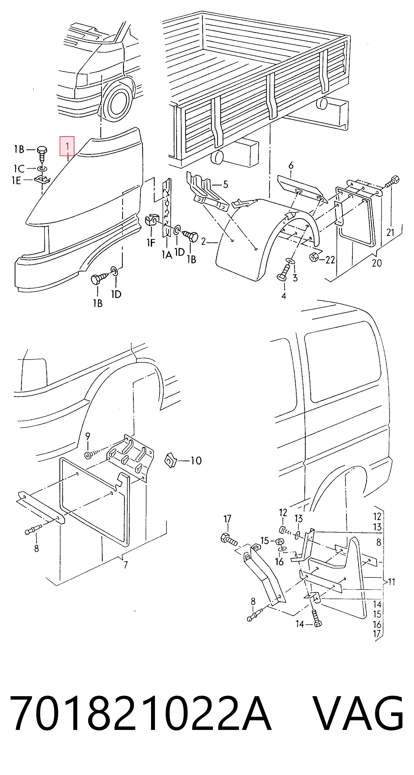 Błotnik przedni prawy Volkswagen Transporter T4 autobus (70B, 70C, 7DB, 7DK, 70J, 70K, 7DC, 7DJ) (1990 - 2004) cena, od 51,98 USD