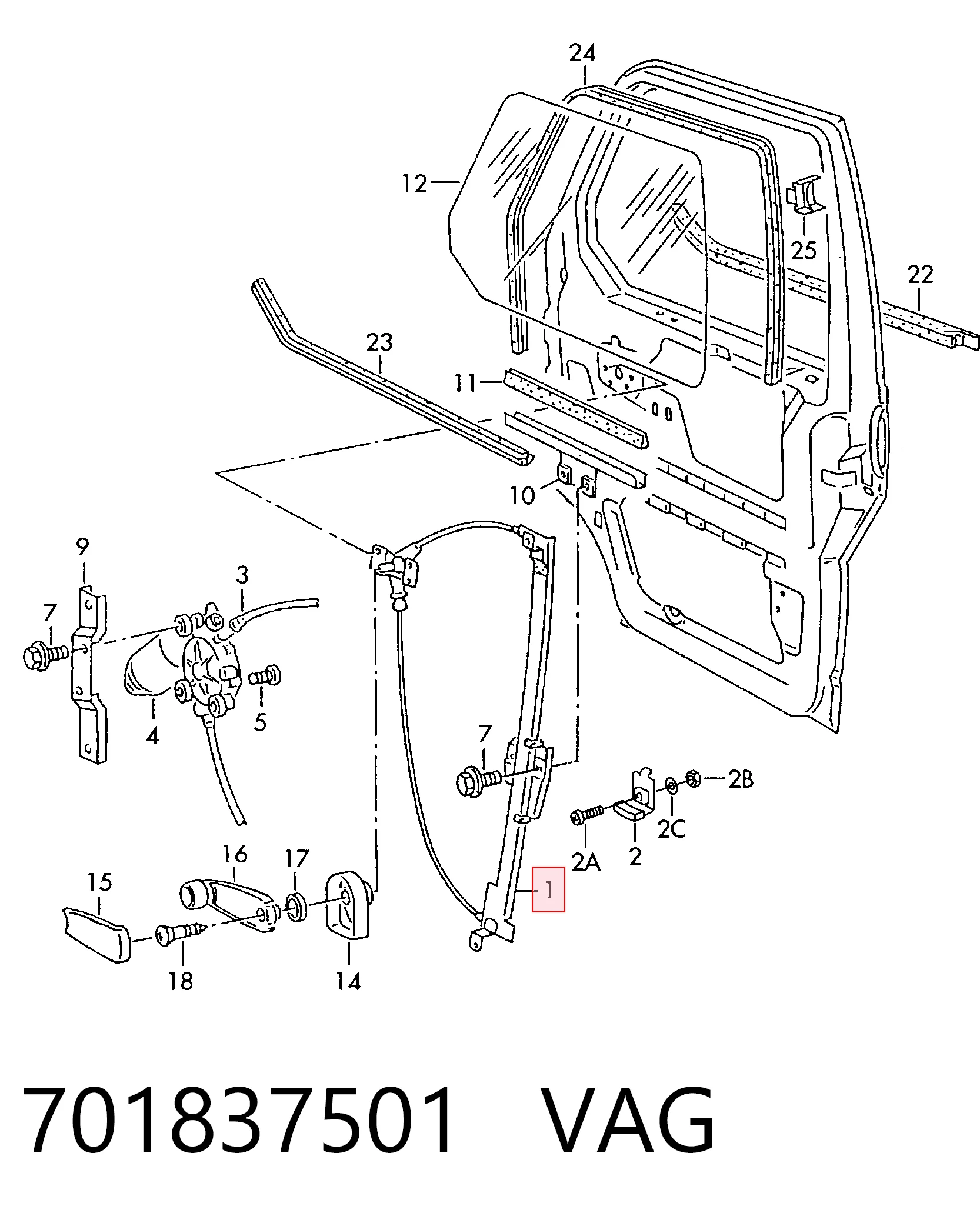 Mechanizm podnoszenia szyby drzwi przednich lewych Volkswagen Transporter T4