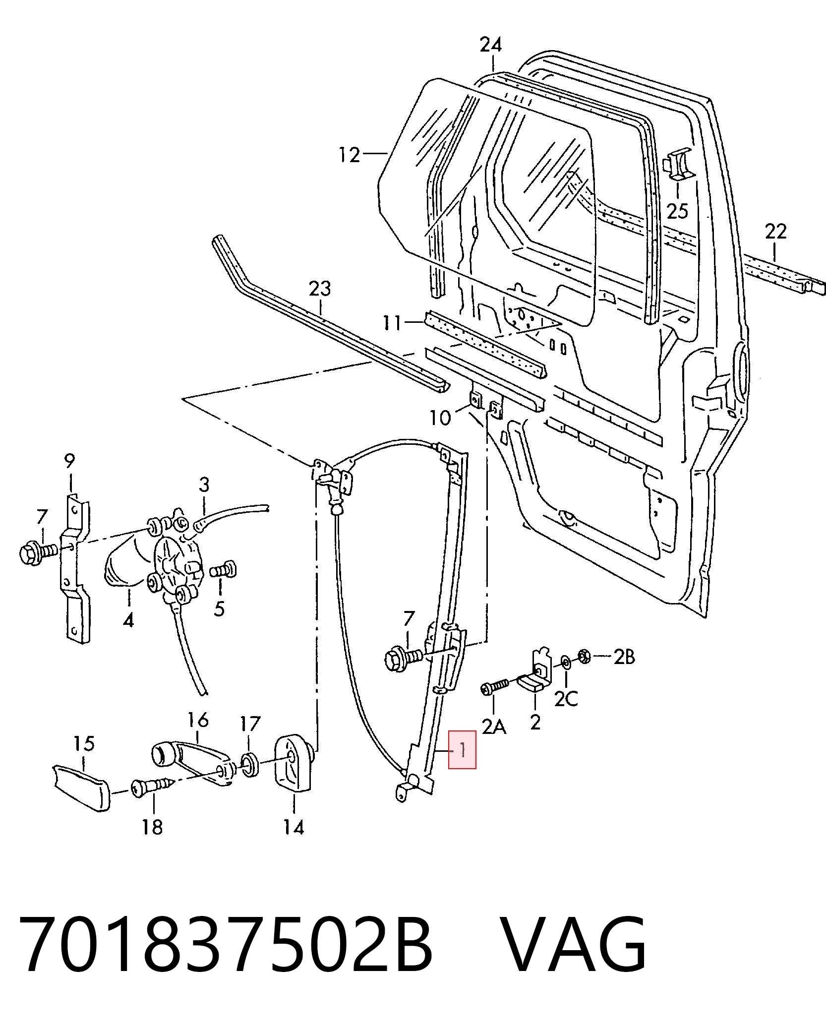 Mechanizm podnoszenia szyby drzwi przednich prawych Volkswagen Transporter T4