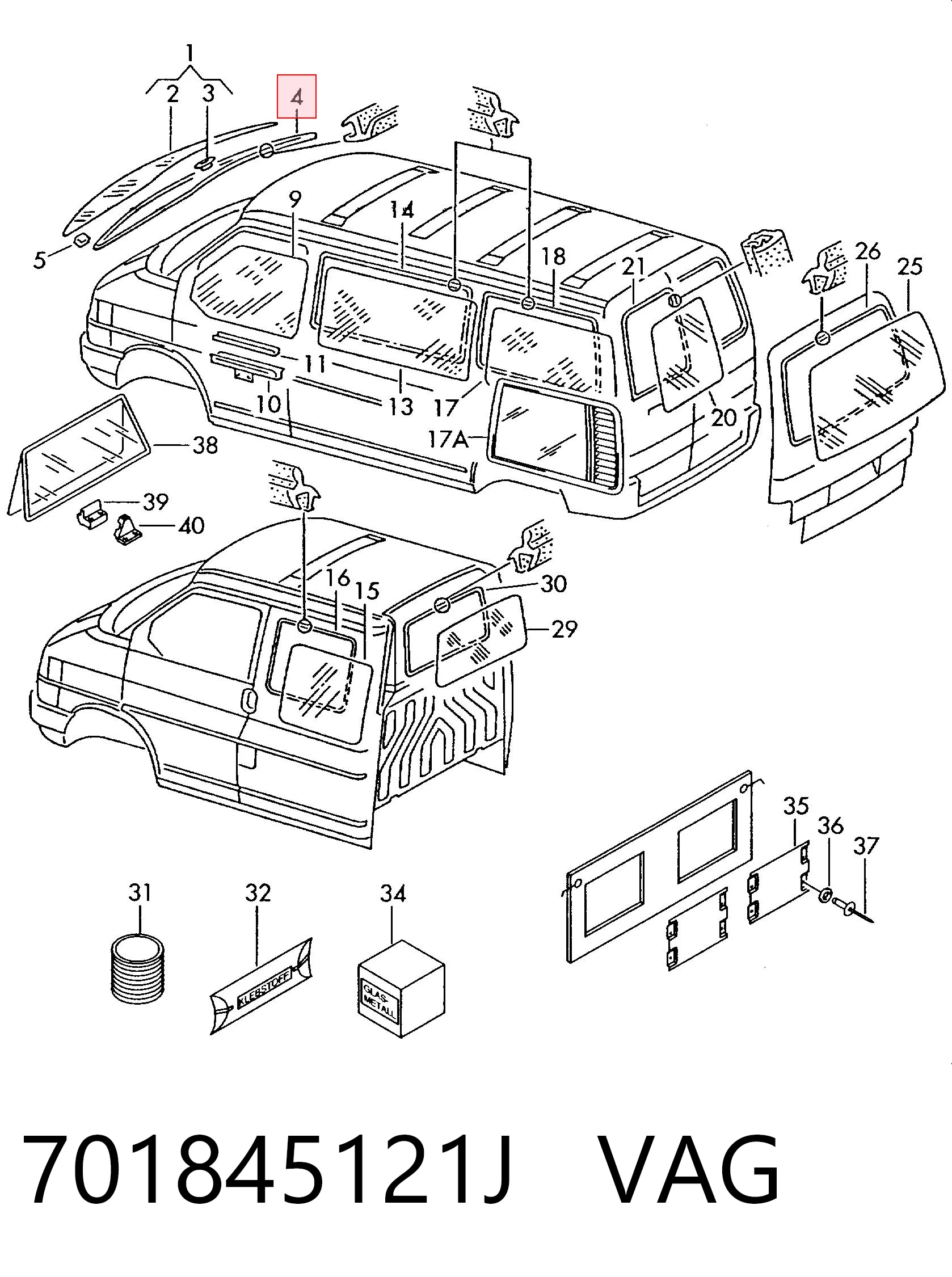 Uszczelka szyby przedniej Volkswagen Transporter T4 autobus (70B, 70C, 7DB, 7DK, 70J, 70K, 7DC, 7DJ) (1990 - 2004) cena, od 26,13 USD