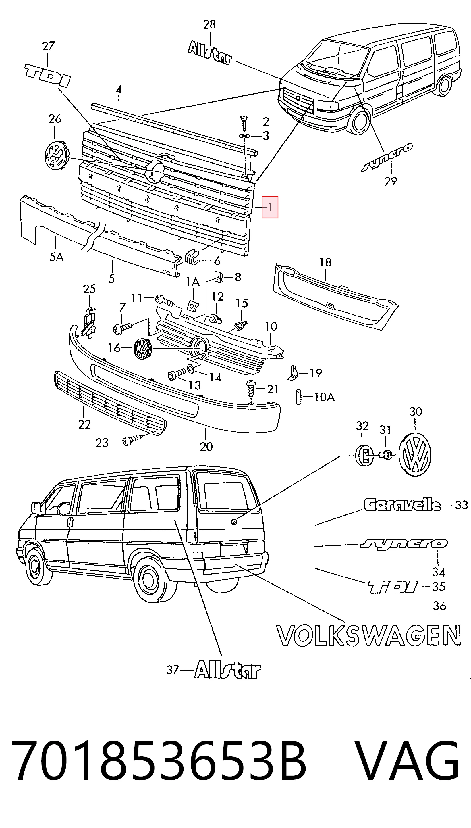  Atrapa chłodnicy Volkswagen Transporter 