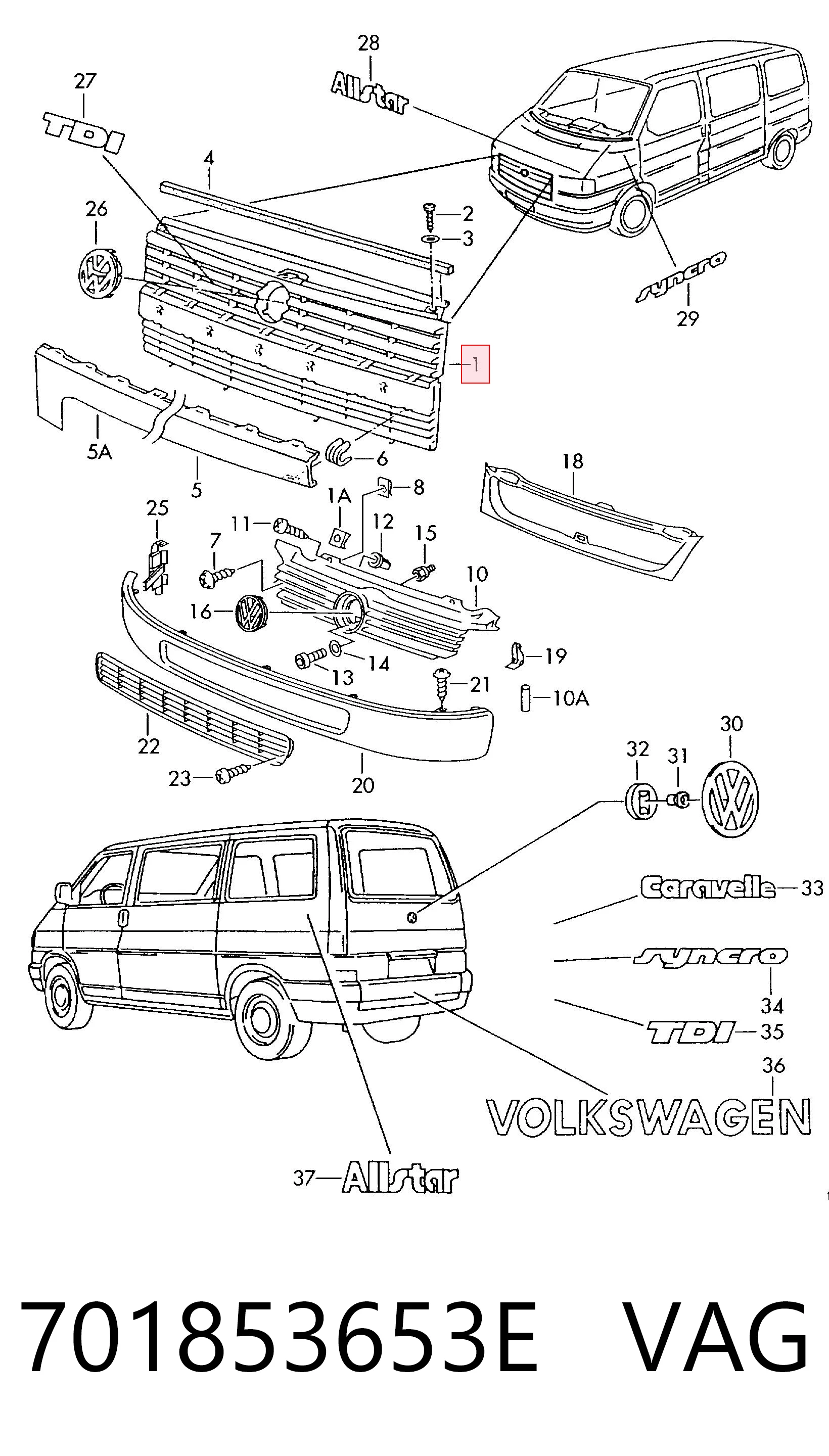 Atrapa chłodnicy Volkswagen Transporter T4