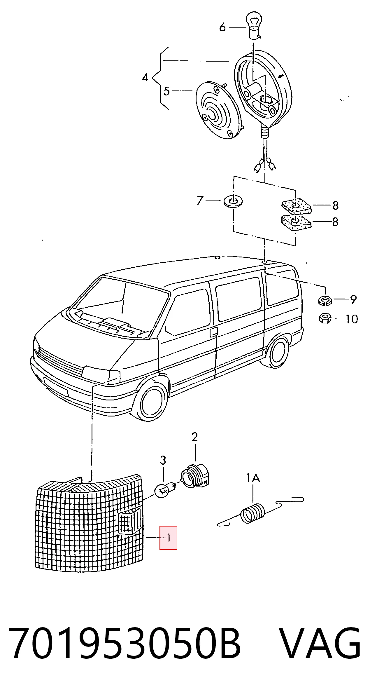 Do koszyka Kierunkowskaz prawy Volkswagen Transporter T4 70B, 70C, 7DB, 7DK, 70J, 70K, 7DC, 7DJ
