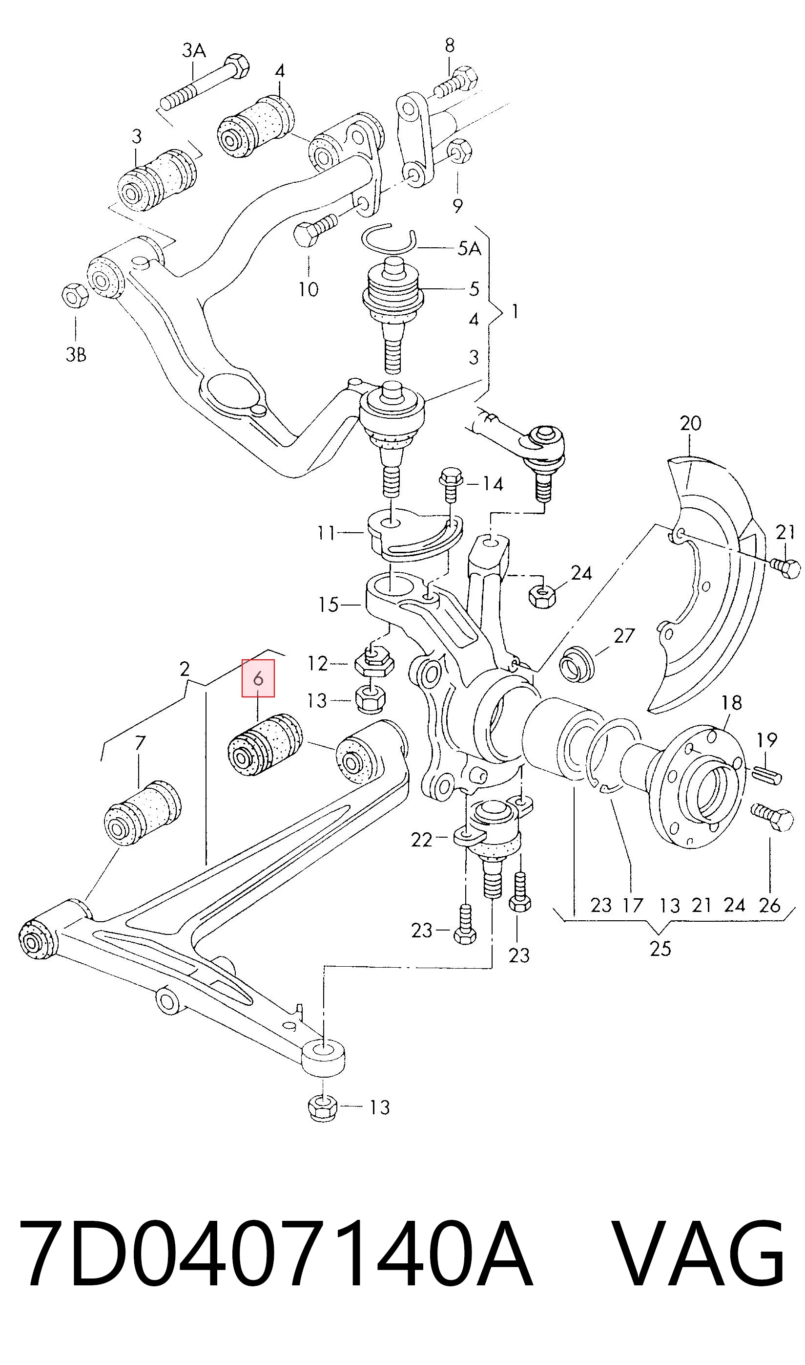 7D0407140A VAG Silentblock przedniego wahacza dolnego