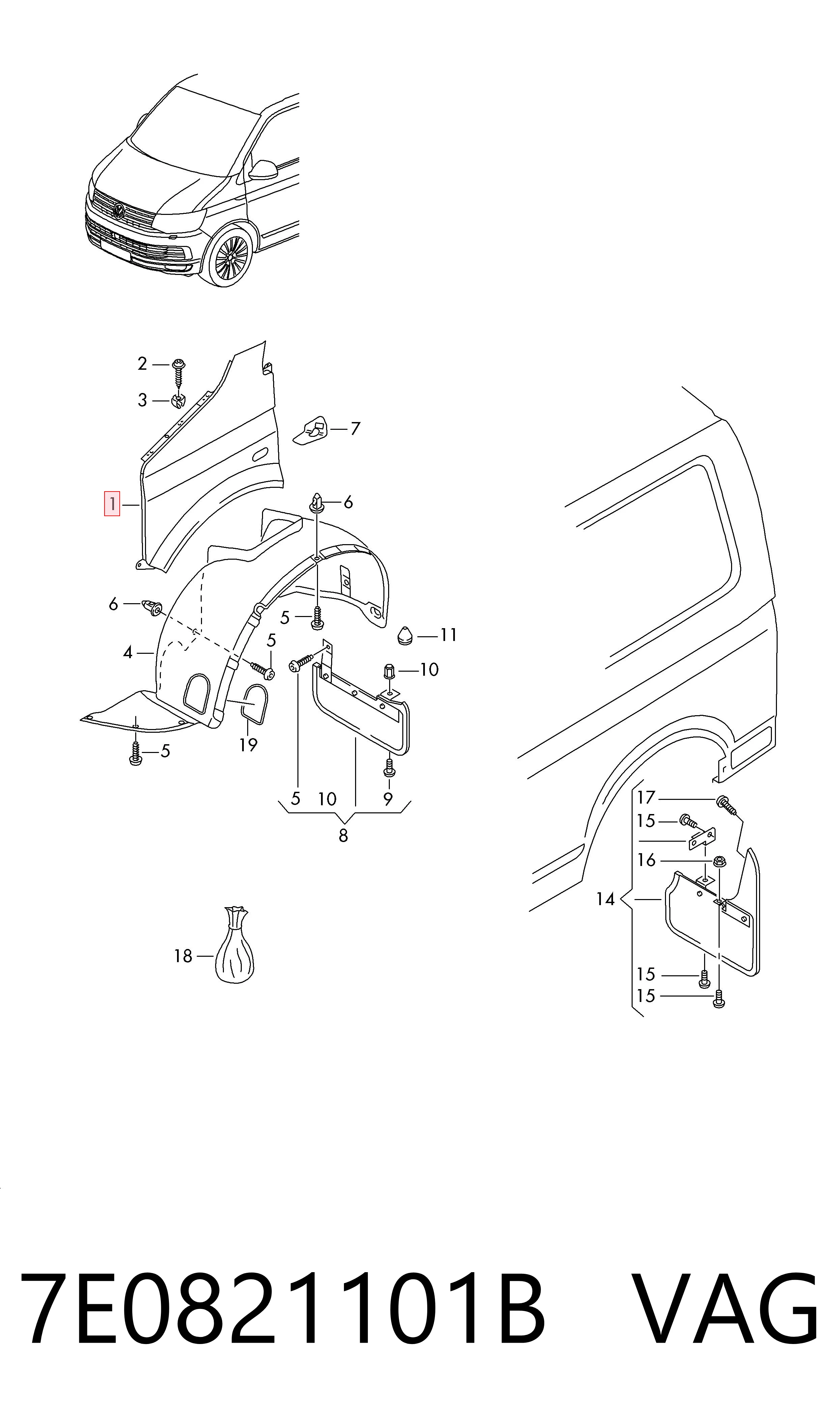 Błotnik przedni lewy do Volkswagen Transporter T6 SGA, SGH, SHA, SHH