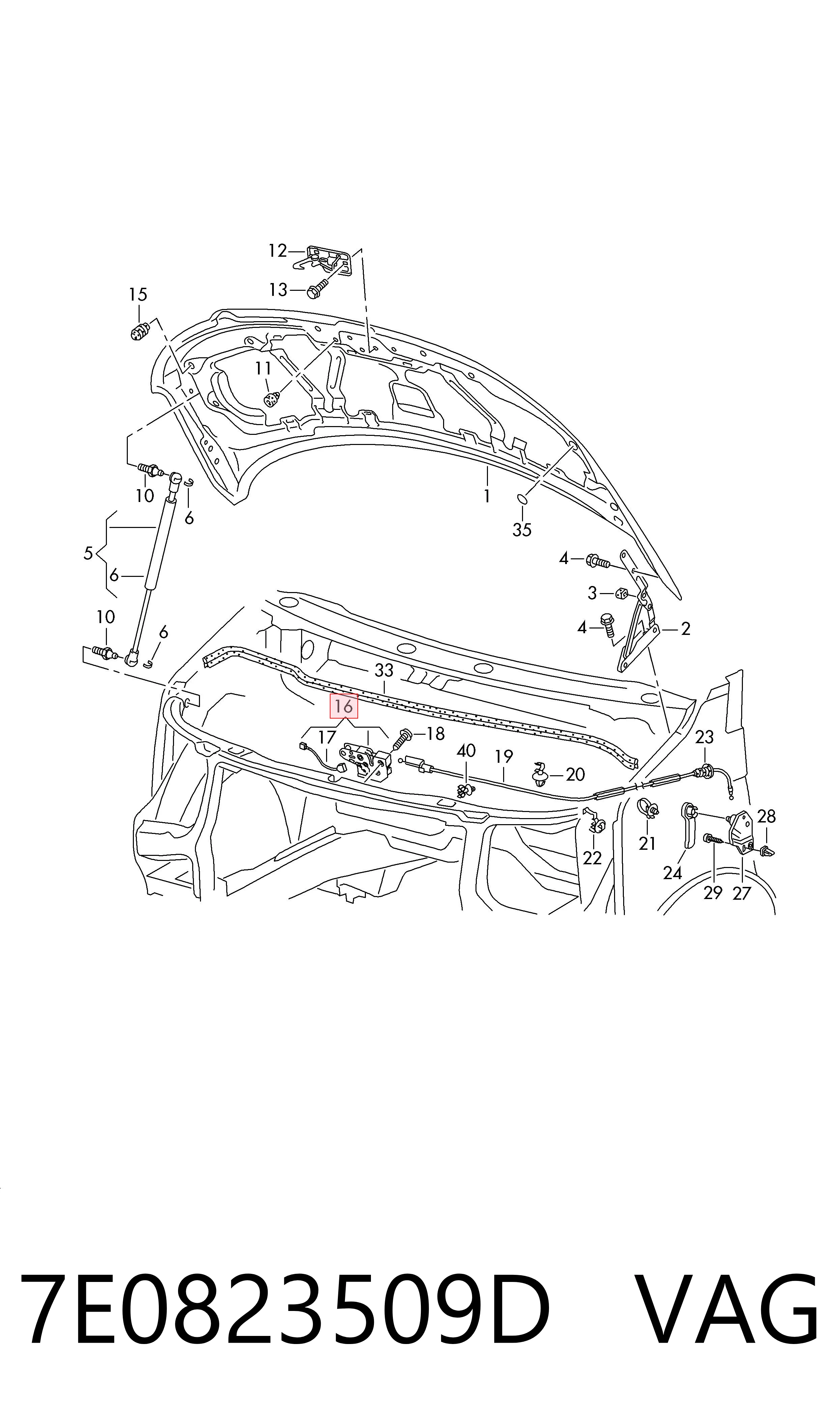 Zamek maski do Volkswagen Transporter T5 7JD, 7JE