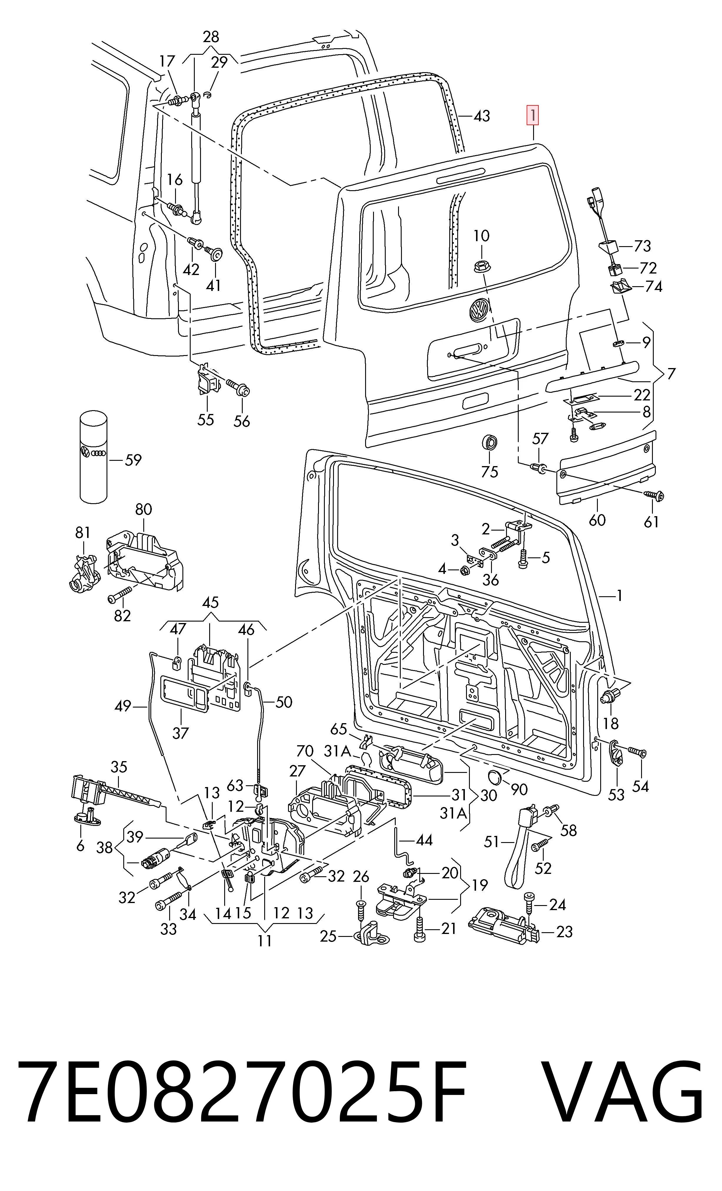 Drzwi tylne (bagażnika 3/5) do Volkswagen Multivan 7HM, 7HN, 7HF, 7EF, 7EM, 7EN