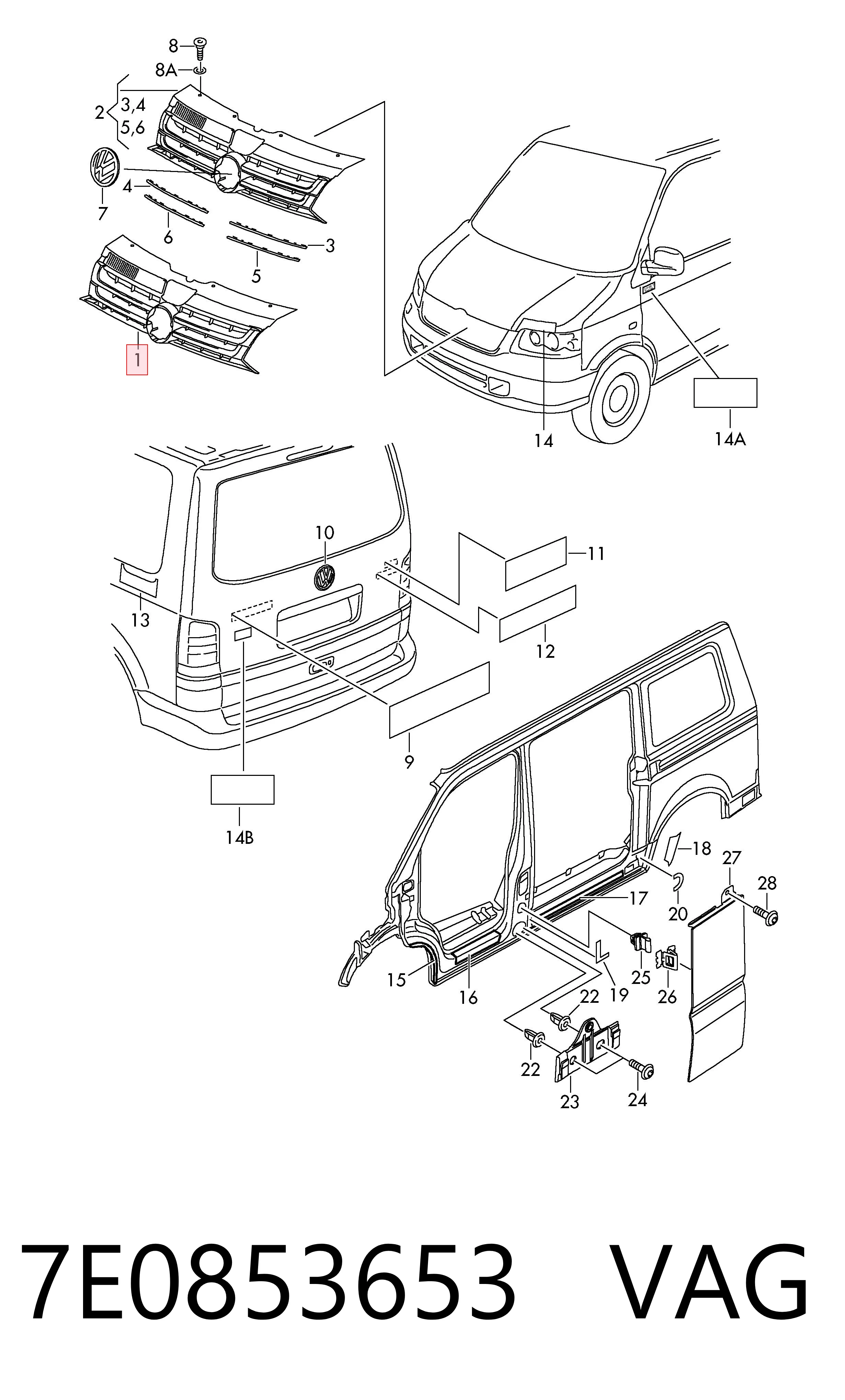  Atrapa chłodnicy Volkswagen Multivan 