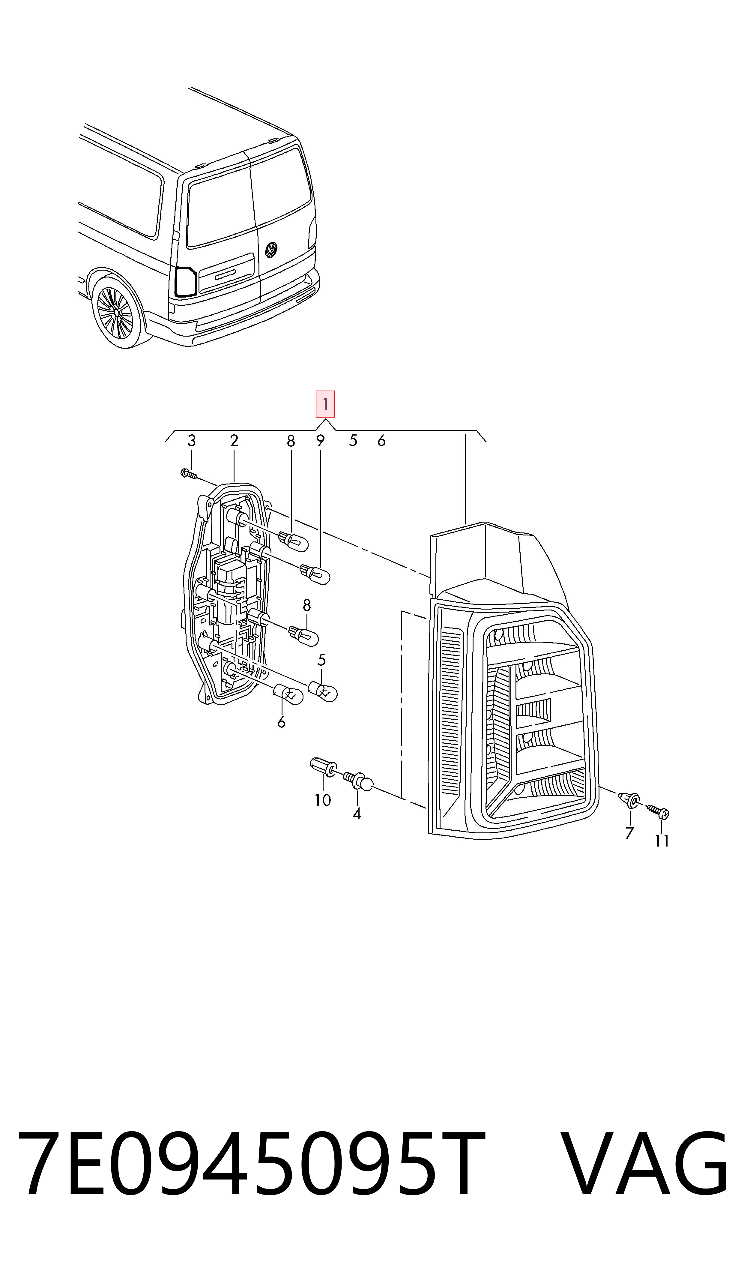 7E0945095T VAG Lampa zespolona tylna lewa