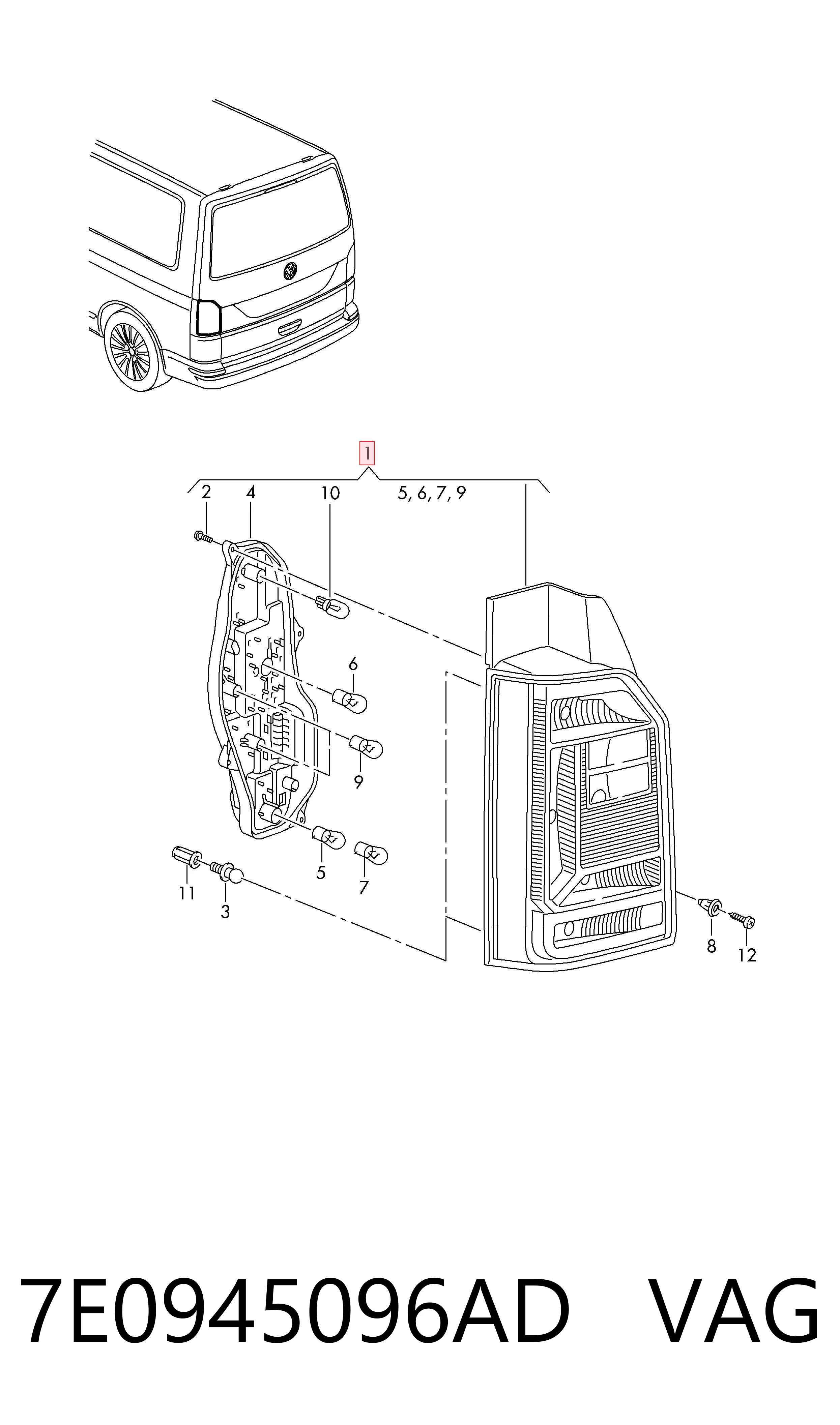 7E0945096AD VAG Lampa zespolona tylna prawa
