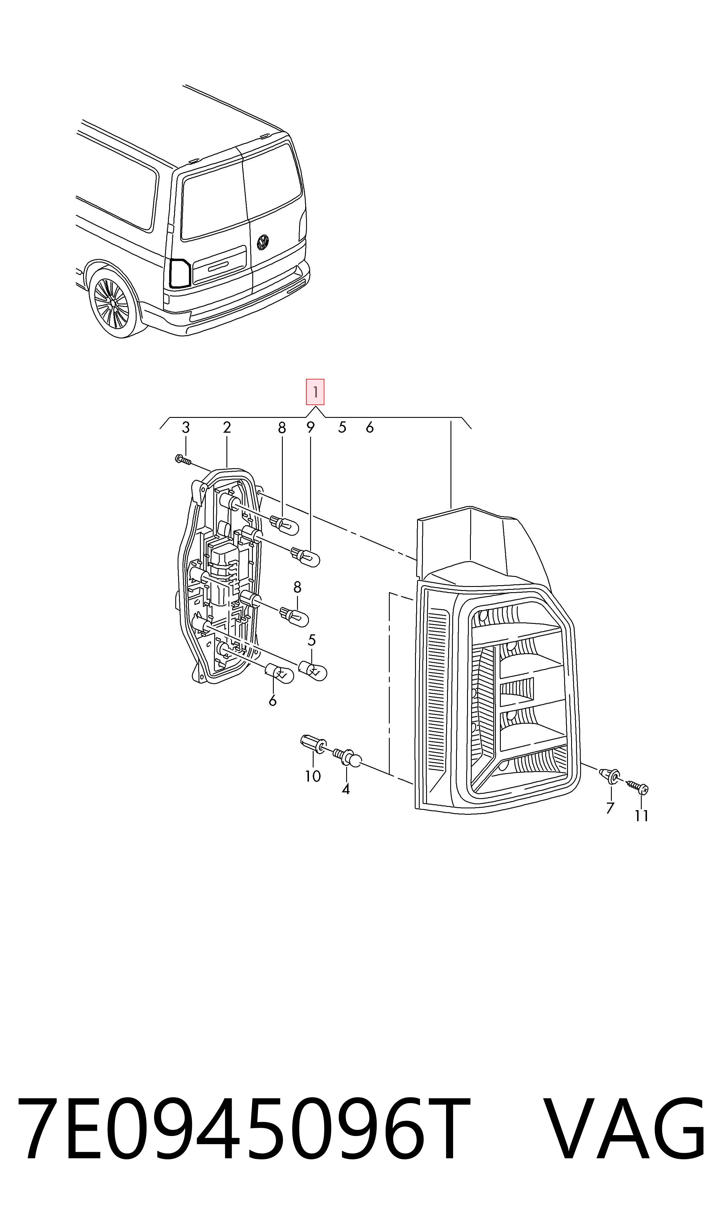 7E0945096T VAG Lampa zespolona tylna prawa