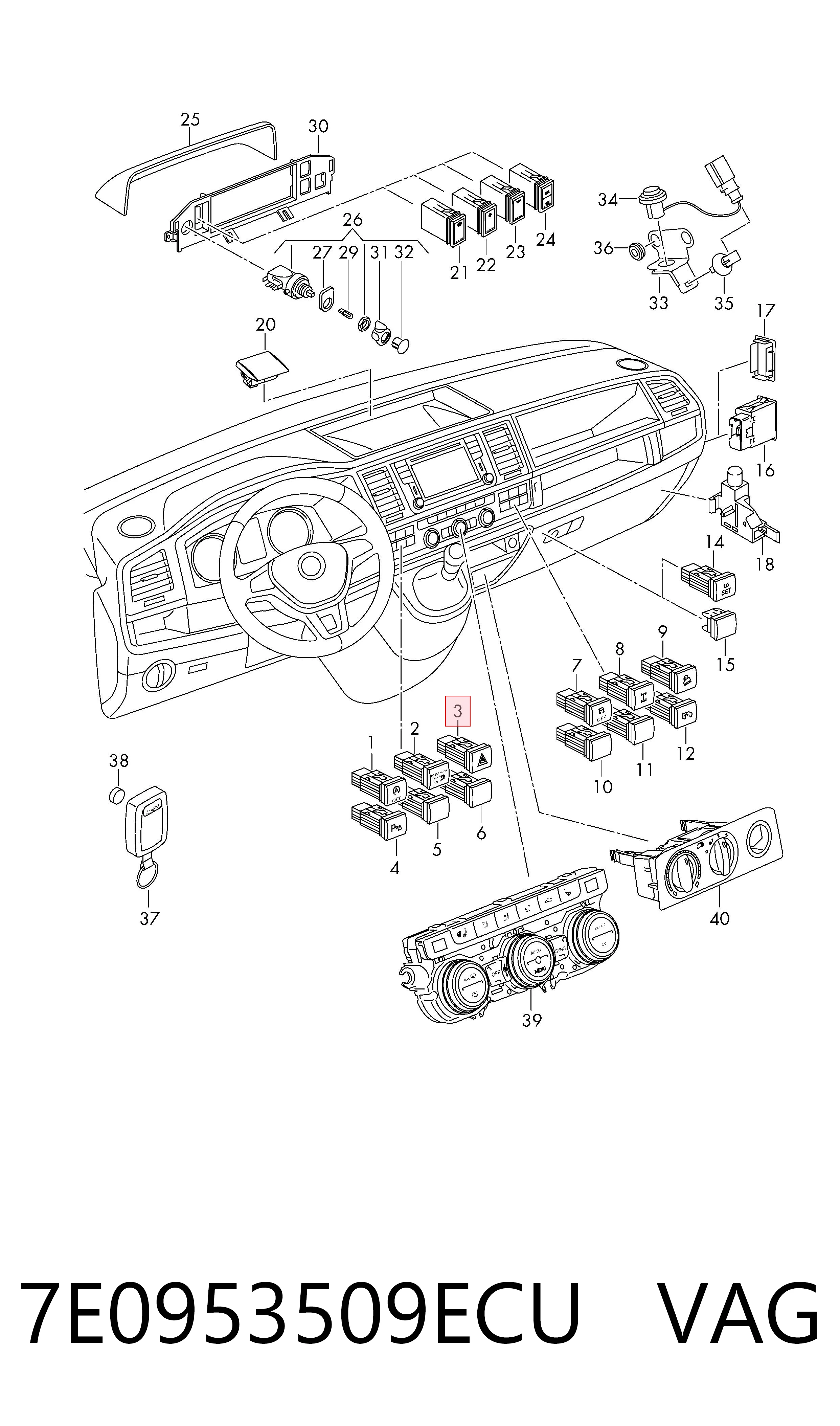Przycisk włączania światła awaryjnego do Volkswagen Transporter SGA, SGH, SHA, SHH