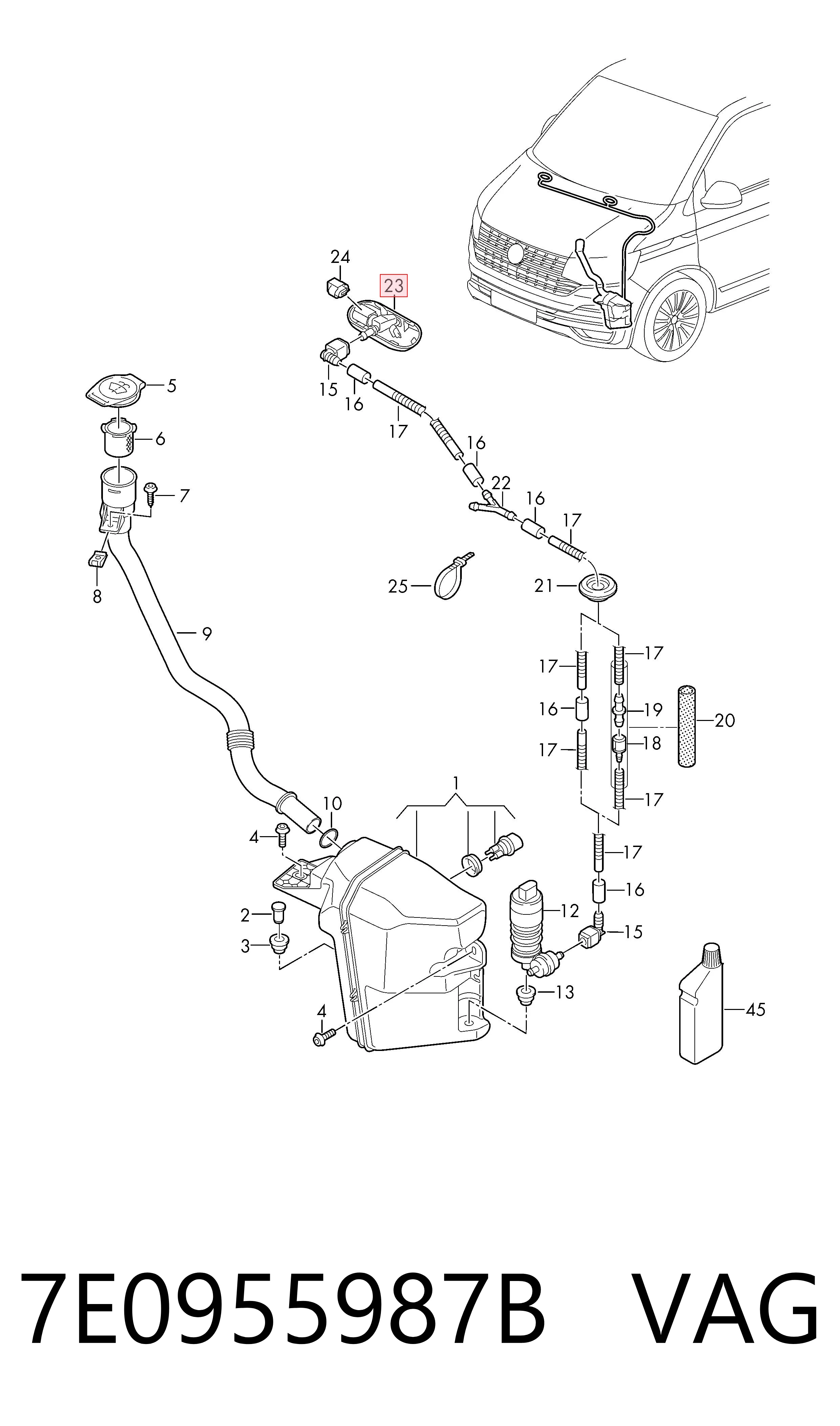 Dysza spryskiwacza szyby przedniej do Volkswagen Transporter T6 SGA, SGH, SHA, SHH