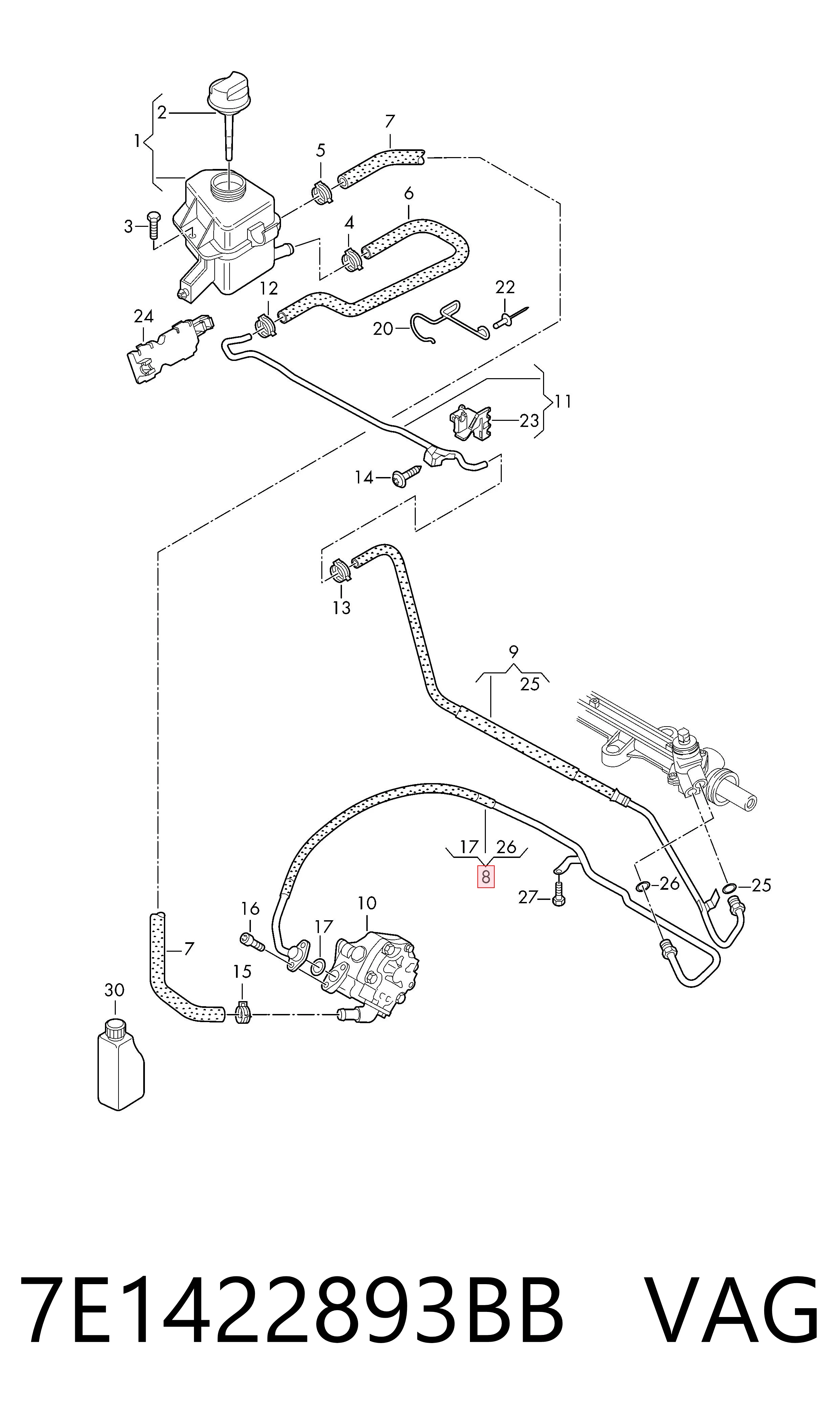 Przewód hydraulicznego układu wspomagania wysokiego ciśnienia, od pompy do maglownicy (mechanizmu) do Volkswagen Transporter T6 SGA, SGH, SHA, SHH
