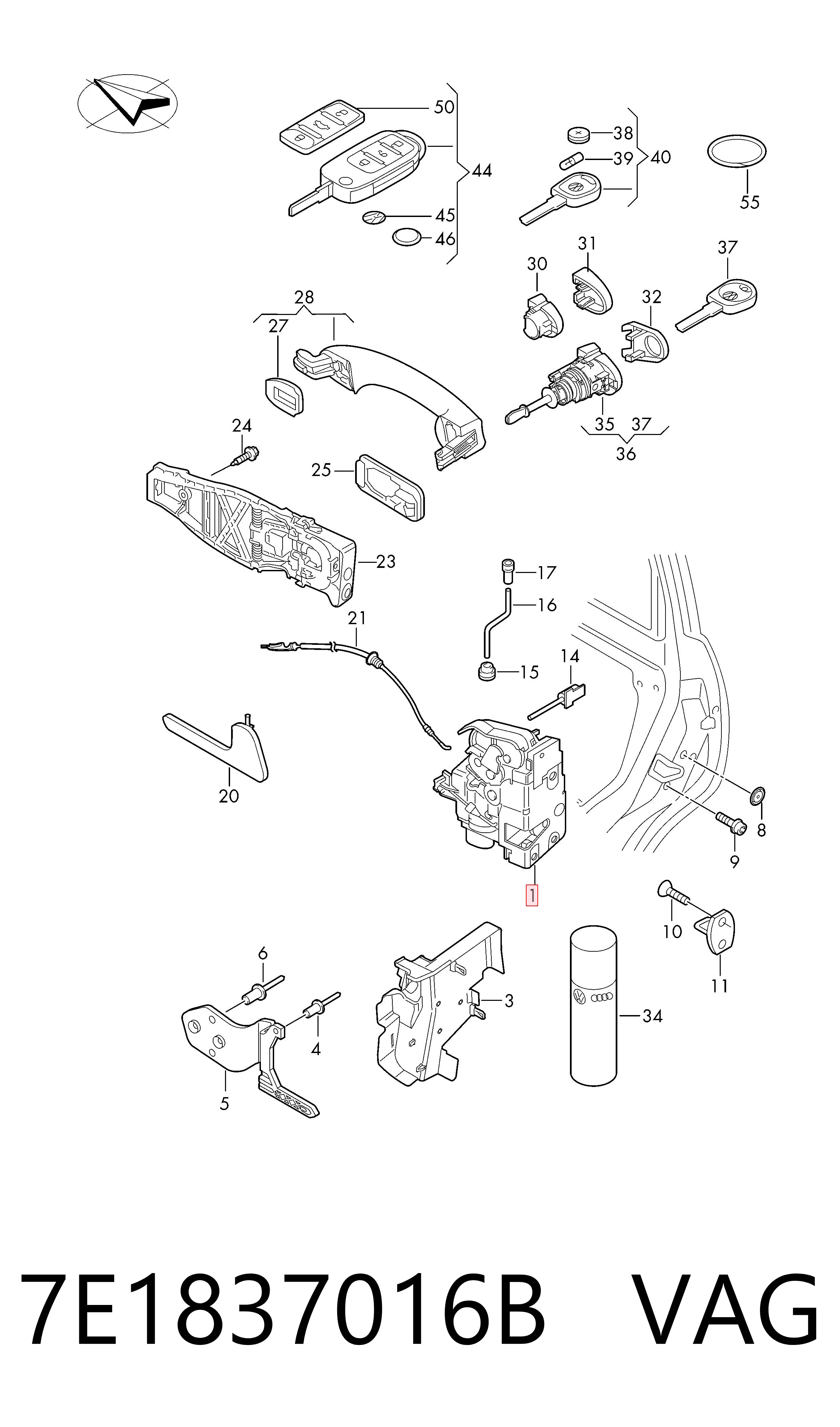 Zamek drzwi przednich prawych do Volkswagen Transporter T6 SGA, SGH, SHA, SHH