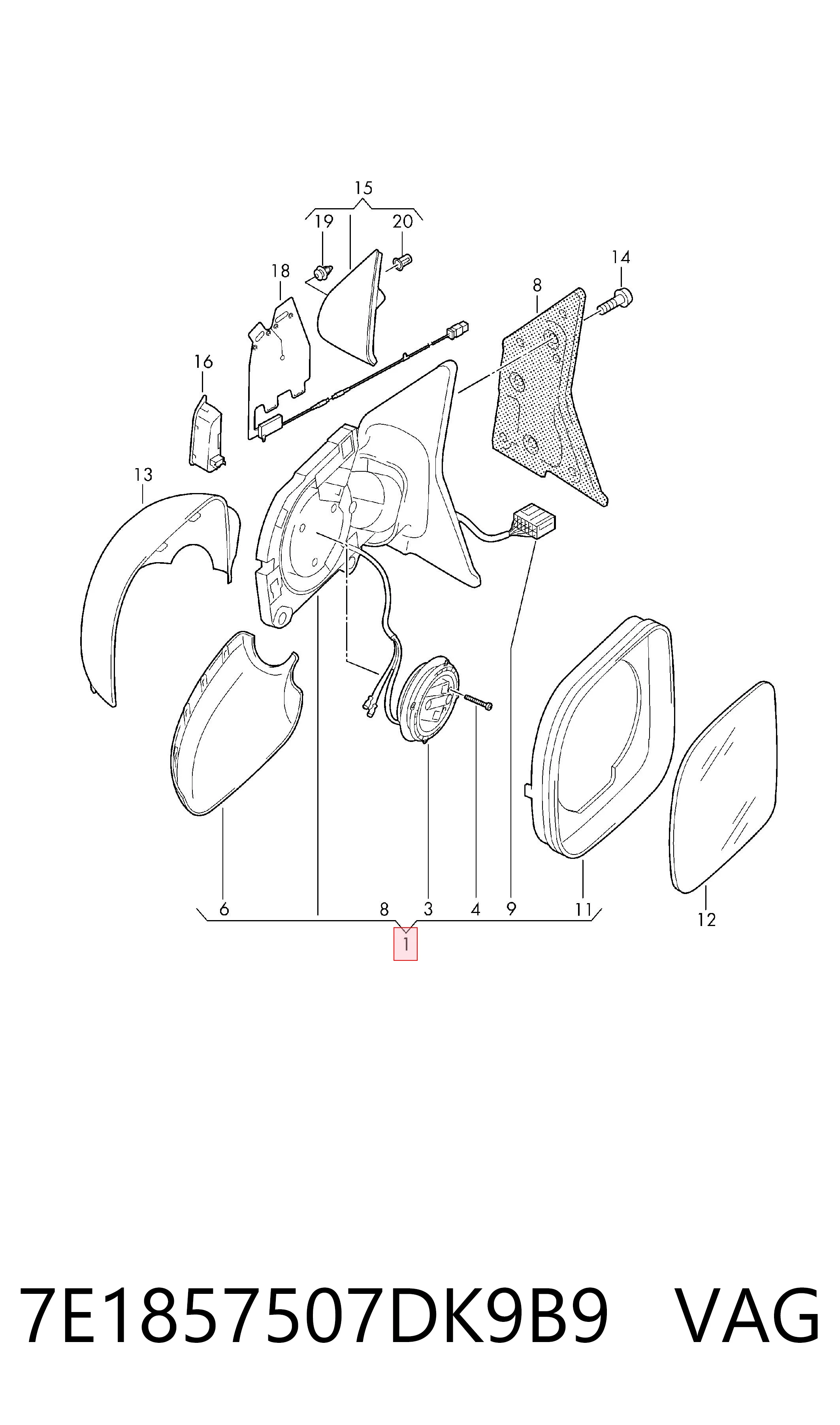 Lusterko wsteczne lewe VAG 7E1857507DK9B9 cena, od 110,33 USD
