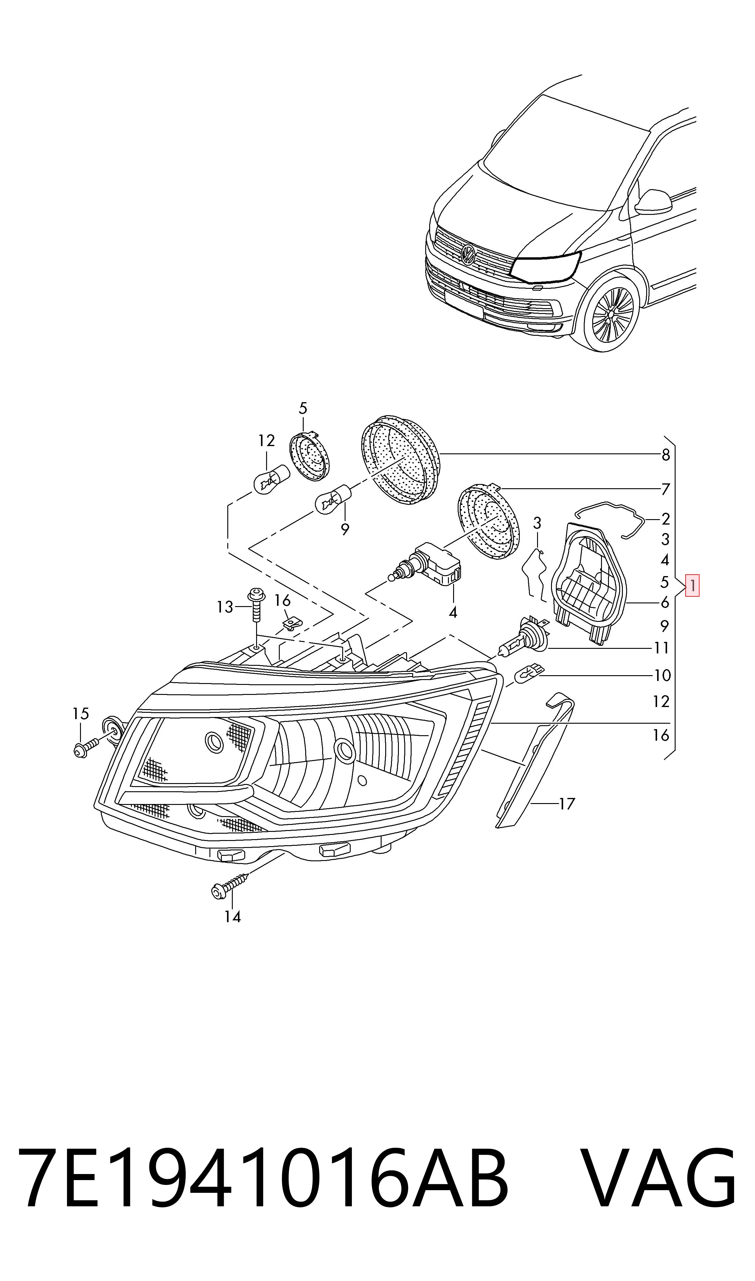Reflektor prawy do Volkswagen Transporter T6 SGA, SGH, SHA, SHH