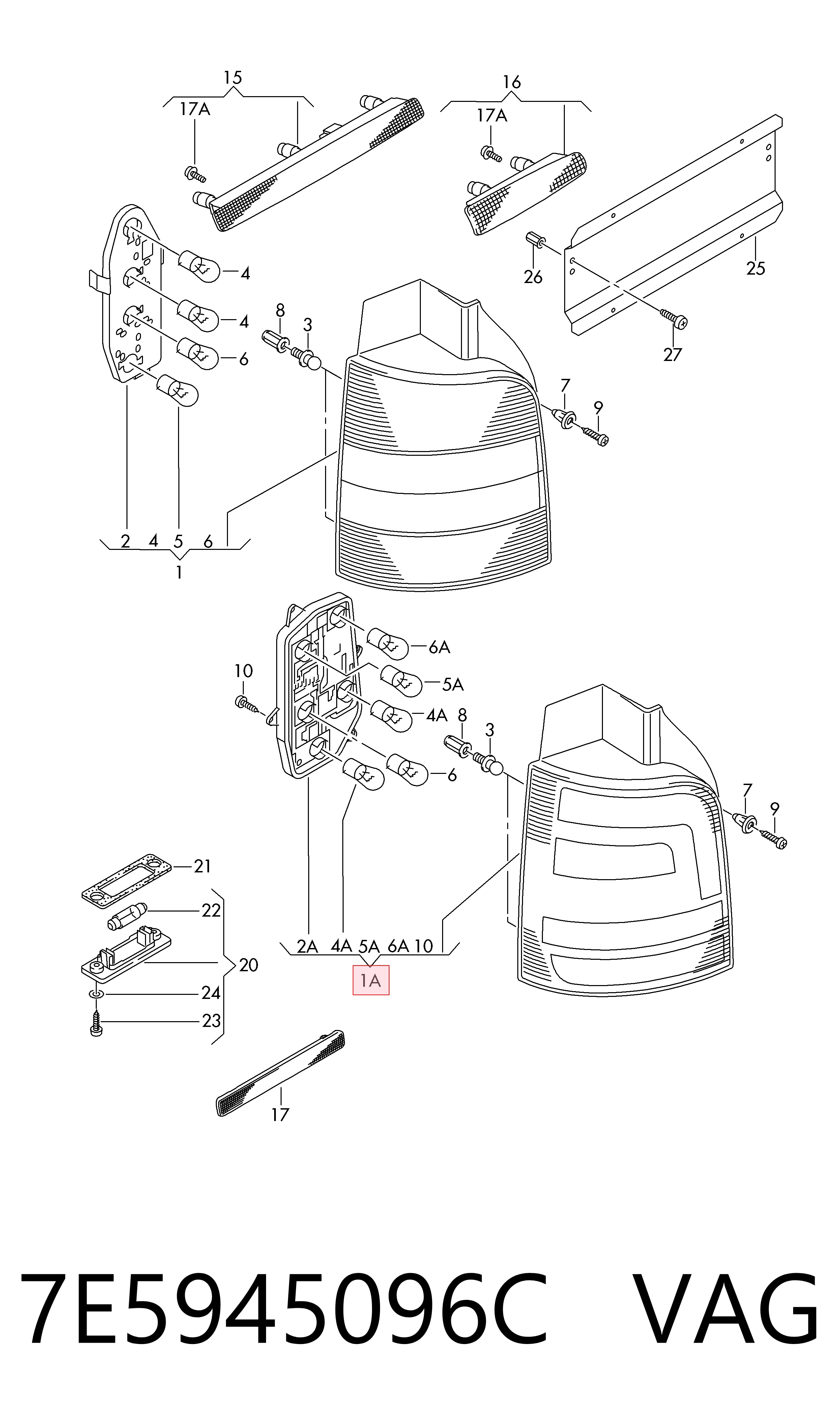 7E5945096C VAG Lampa zespolona tylna prawa