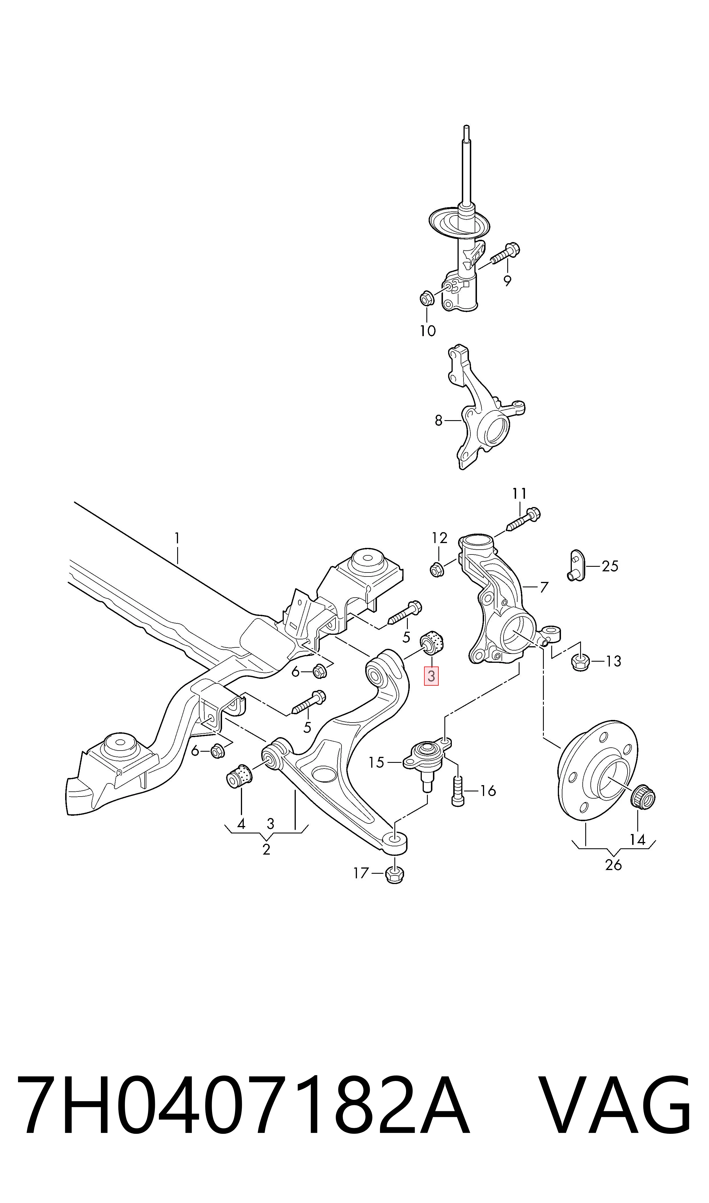 7H0407182A VAG Silentblock przedniego wahacza dolnego