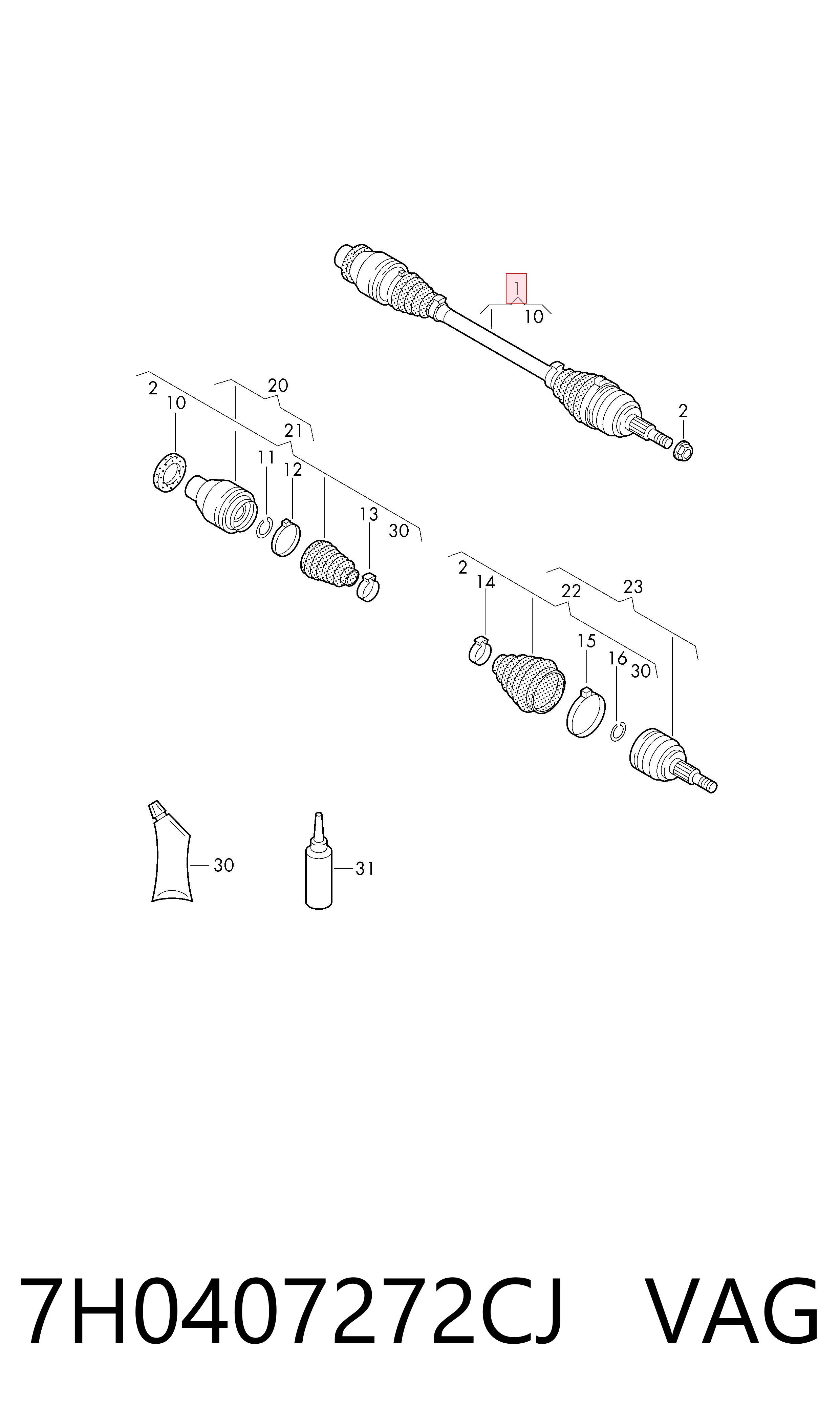 Półoś napędowa przednia prawa VAG 7H0407272CJ cena, od 132,71 USD